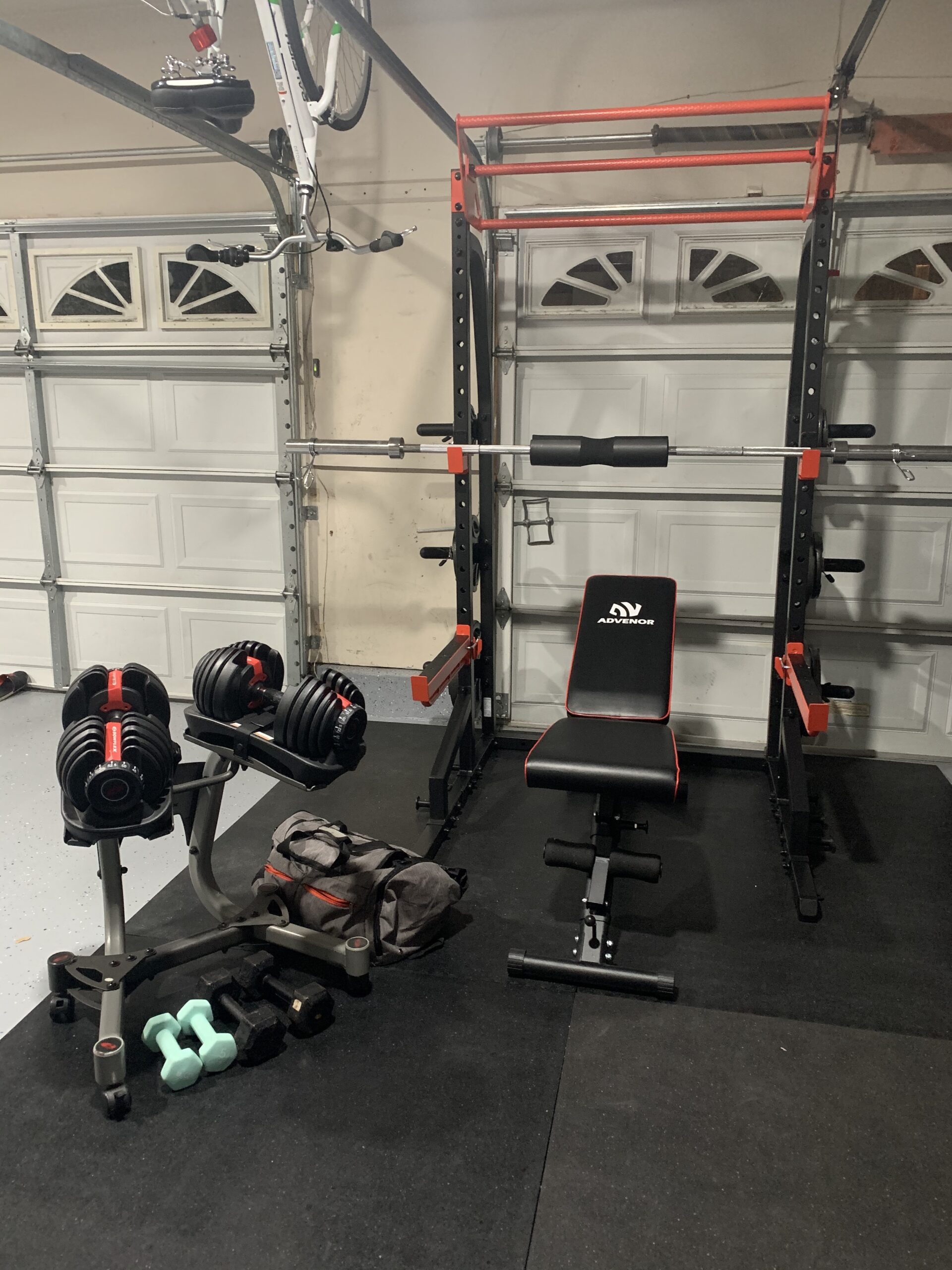 Sunny Health & Fitness Power Zone Half Rack Heavy Duty Performance Power Cage with J-Hooks, Adjustable Pull Up Bar Optional Bench with Dumbbell Rack, Premium Incline Bench, LAT Pull Down Attachment customer photo 2