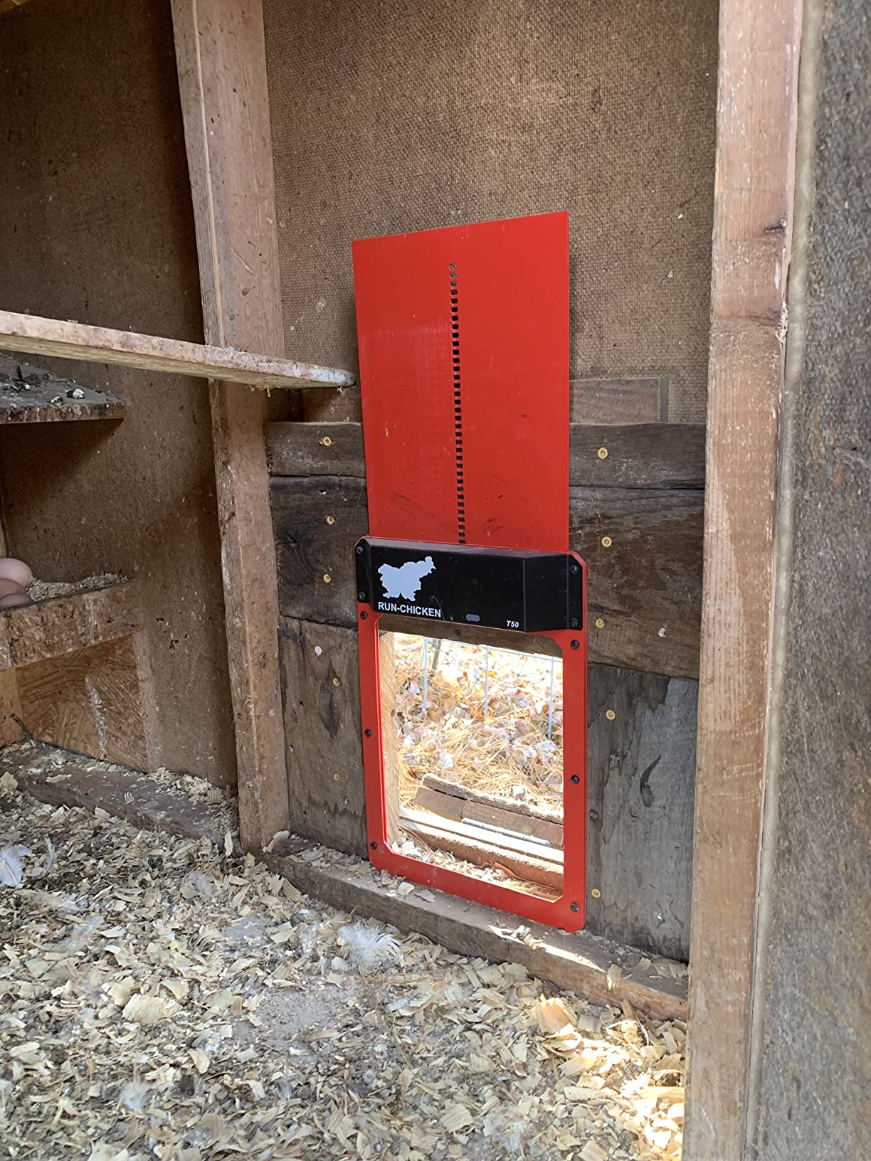 Run-Chicken Door T50 - Automatic Chicken Coop Door Opener, Battery Powered & Weatherproof Aluminum, Smart App & Timer Control, Predator Proof, Easy Install, Reliable All-Season Performance (Red) customer photo 1