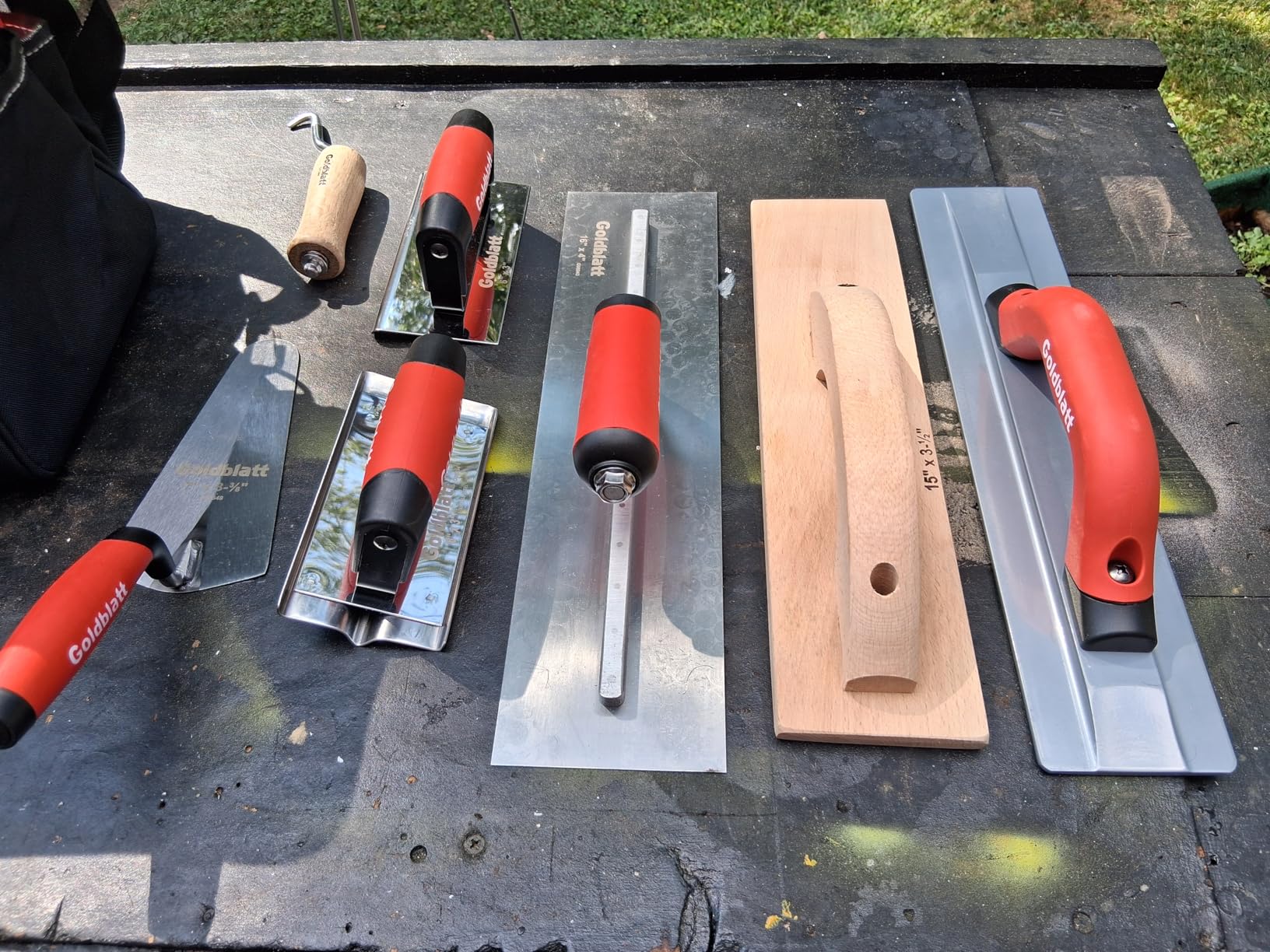 Goldblatt 8 Pieces Masonry Hand Tool Set Includes Finishing Trowel, Gauging Trowel, Groover, Edger, Extruded Alloy Float, Wood Float and Wire Twister, Organized in Tool Bag customer photo 2