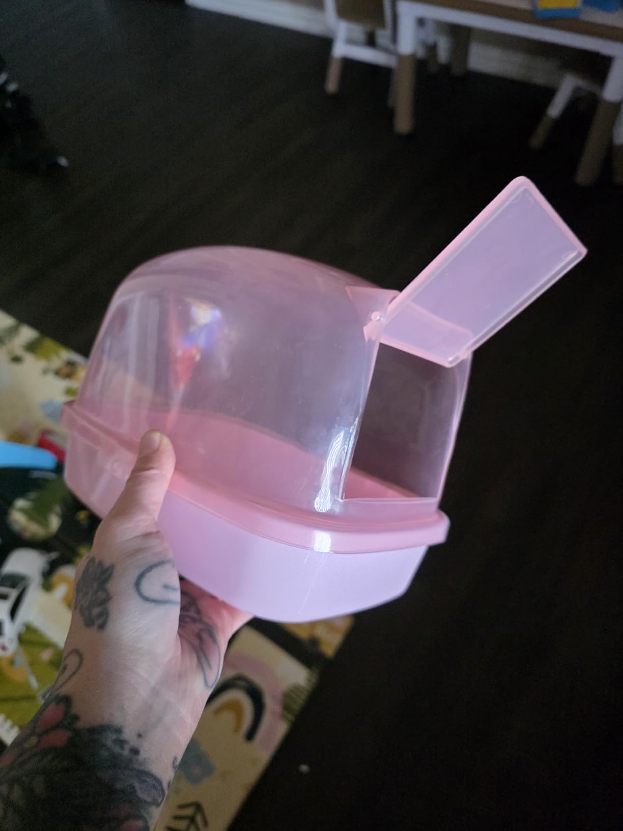 kathson Hamster Sand Bath Container Dwarf Hamster Dry Bathroom Chinchilla Sauna Toilet Plastic Sand Bathtub Sand Box Ideal for Guinea Pig Gerbil Hedgehog Squirrel and Other Small Animals (Pink) customer photo 2