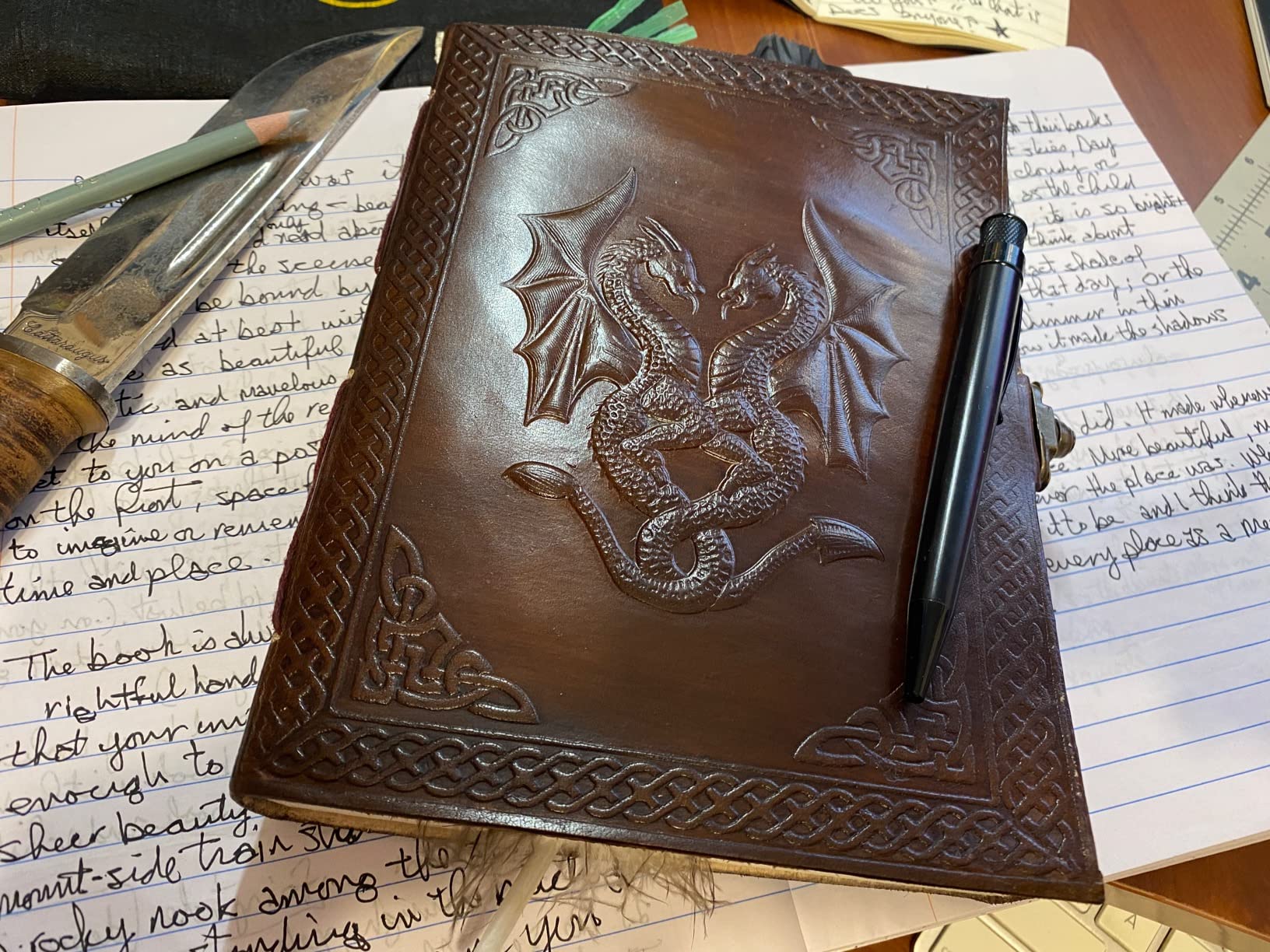 Handmade Leather Double Dragon Journal | Writing Notebook Diary | Bound Daily Notepad for Men & Women Unlined Paper Medium, Writing pad for Artist, Sketch customer photo 2