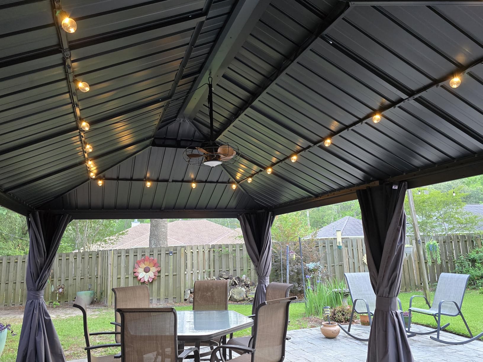 PURPLE LEAF 12' X 16' Permanent Hardtop Gazebo Aluminum Gazebo with Galvanized Steel Double Roof for Patio Lawn and Garden, Curtains and Netting Included, Grey customer photo 1