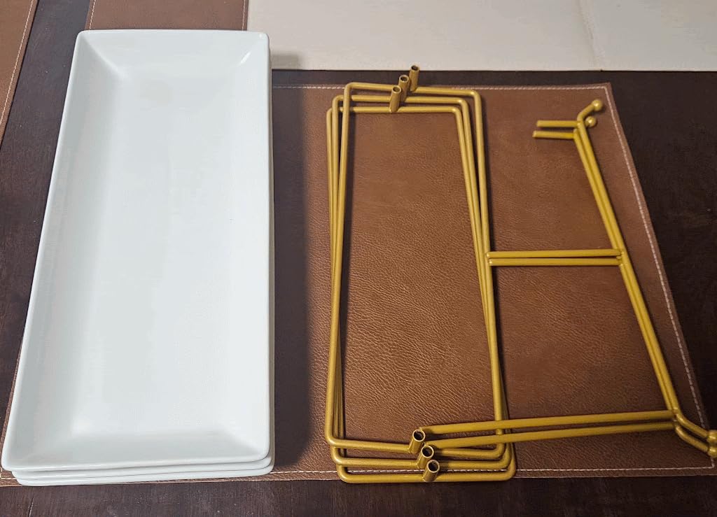 LAUCHUH 3 Tier Serving Tray, Porcelain Serving Platter Tier Serving Stand with Collapsible Sturdier Rack, Serving Trays and Platters Dessert Party Display Set for Easter, Gold, 12 Inch customer photo 1