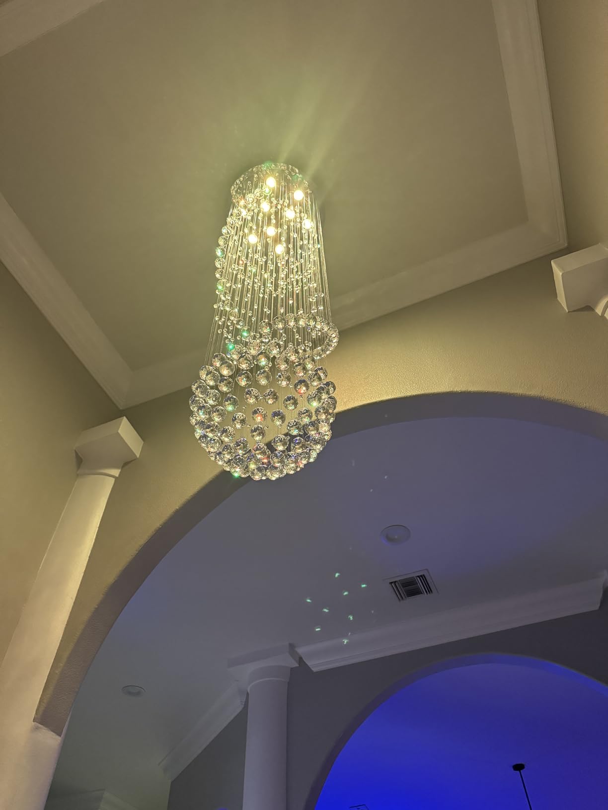 Luxury Large Foyer Chandelier, Modern 12-Lights Round Raindrop Crystal Chandeliers High Ceiling Flush Mount Light Fixtures for Hallway, Entryway, Stairs,Front Entrance D31.5 X H86.7 of CRYSTOP customer photo 1