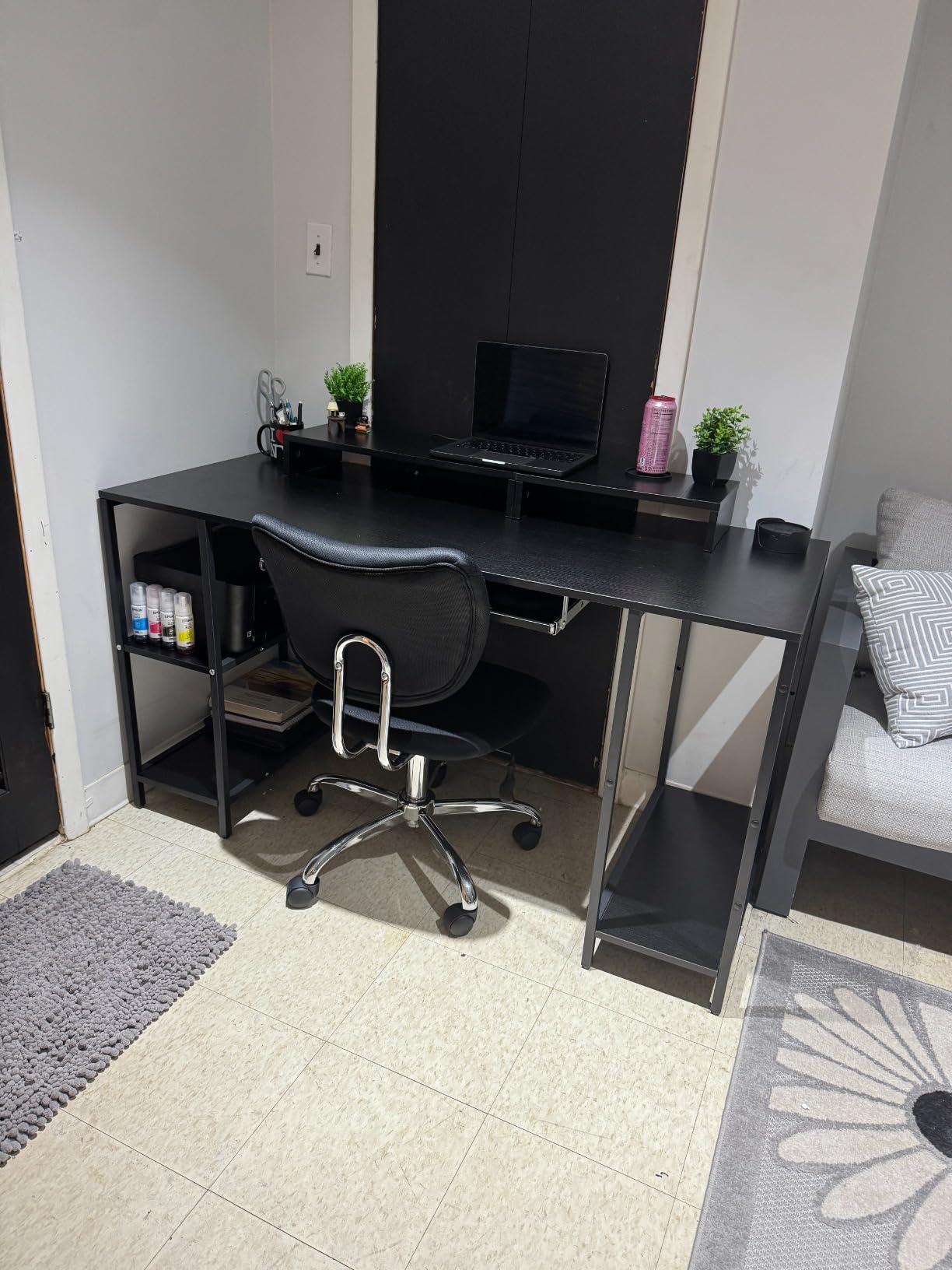 Computer Desk with Keyboard Tray, 55 Inch Music Studio Desk Music Production Desk with Storage Shelves Monitor Stands and 4 Iron Hooks, Workstation Gaming Table for Home Office customer photo 2
