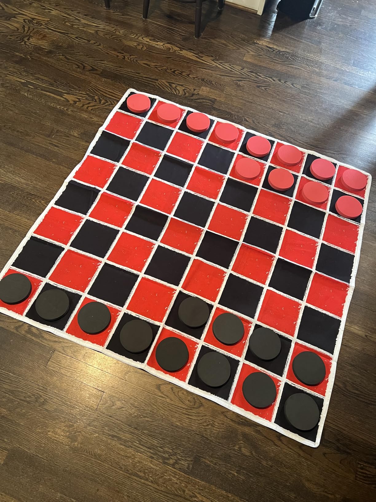 Swooc Games® - 2-in-1 Vintage Giant Checkers & Tic Tac Toe Game W/Mat (4ft x 4ft) - 100% Machine-Washable Canvas - Giant Outdoor Games for Kids - Yard Game for Kids - Jumbo Lawn Set - Large Checkers customer photo 2