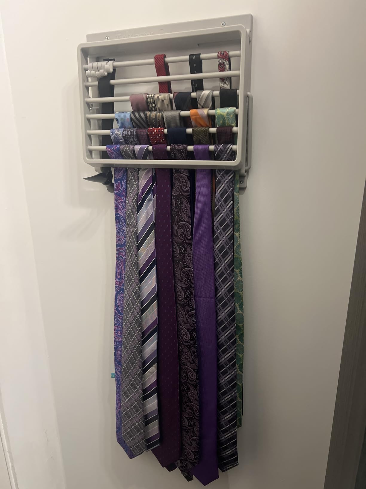 TieMaster Tie Rack and Scarf Organizer, Battery-Free Design, Holds 60 Ties and Scarves with 5 Belt Hooks, Easy Installation, Wall Mounted Tie Organizer, Luxury Gift for Men & Women customer photo 1