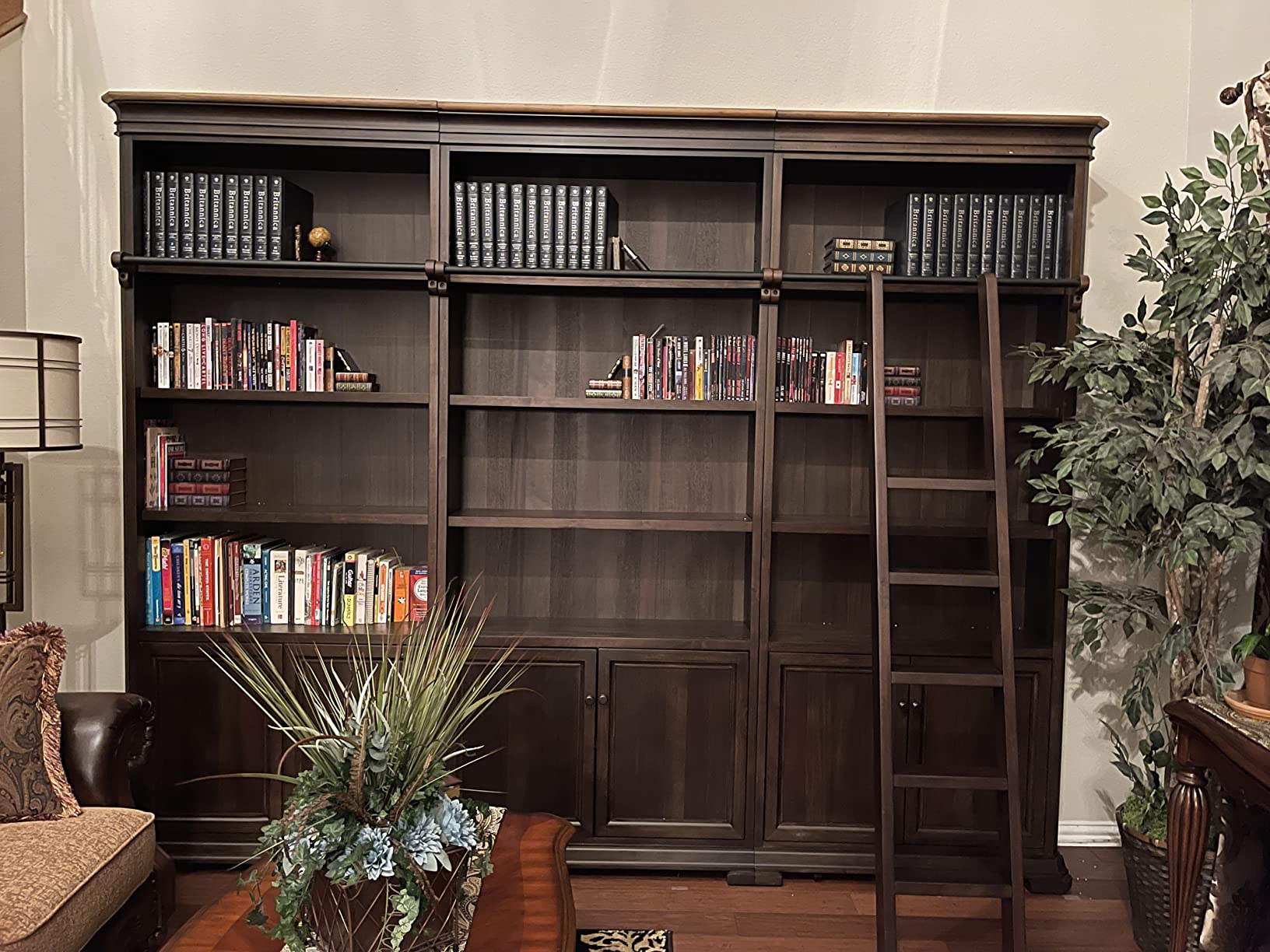 Martin Furniture Traditional Wood Executive Bookcase Wall with Ladder, Adjustable Shelves, Fixed Shelves, Bottom Cabinets, Fully Assembled in Brown Finish customer photo 2