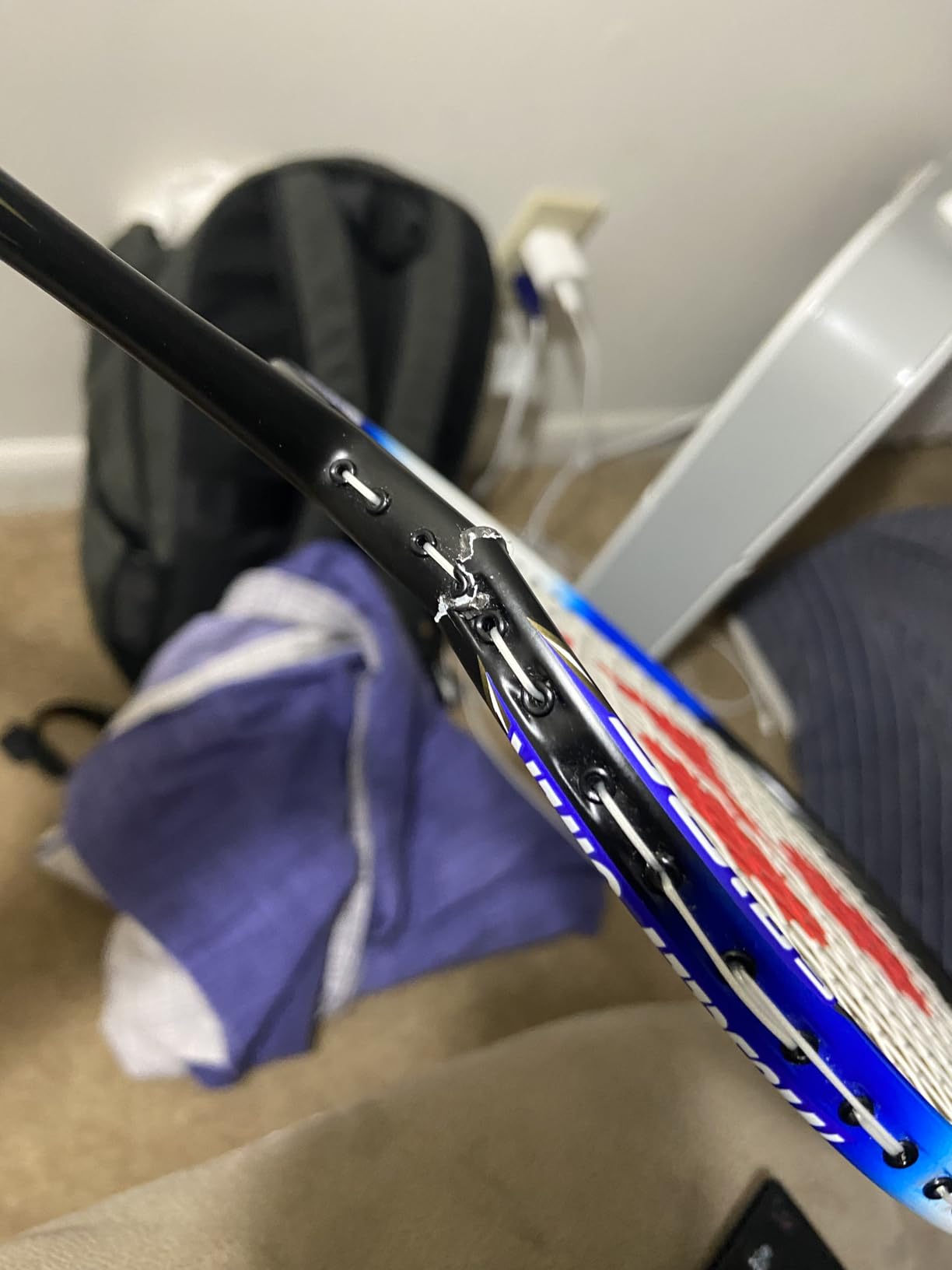 YONEX Muscle Power 22LT Carbon Graphite Strung Badminton Racket with Full Racket Cover (Black/Blue) | for Intermediate Players | 83 Grams | Maximum String Tension - 30lbs customer photo 1