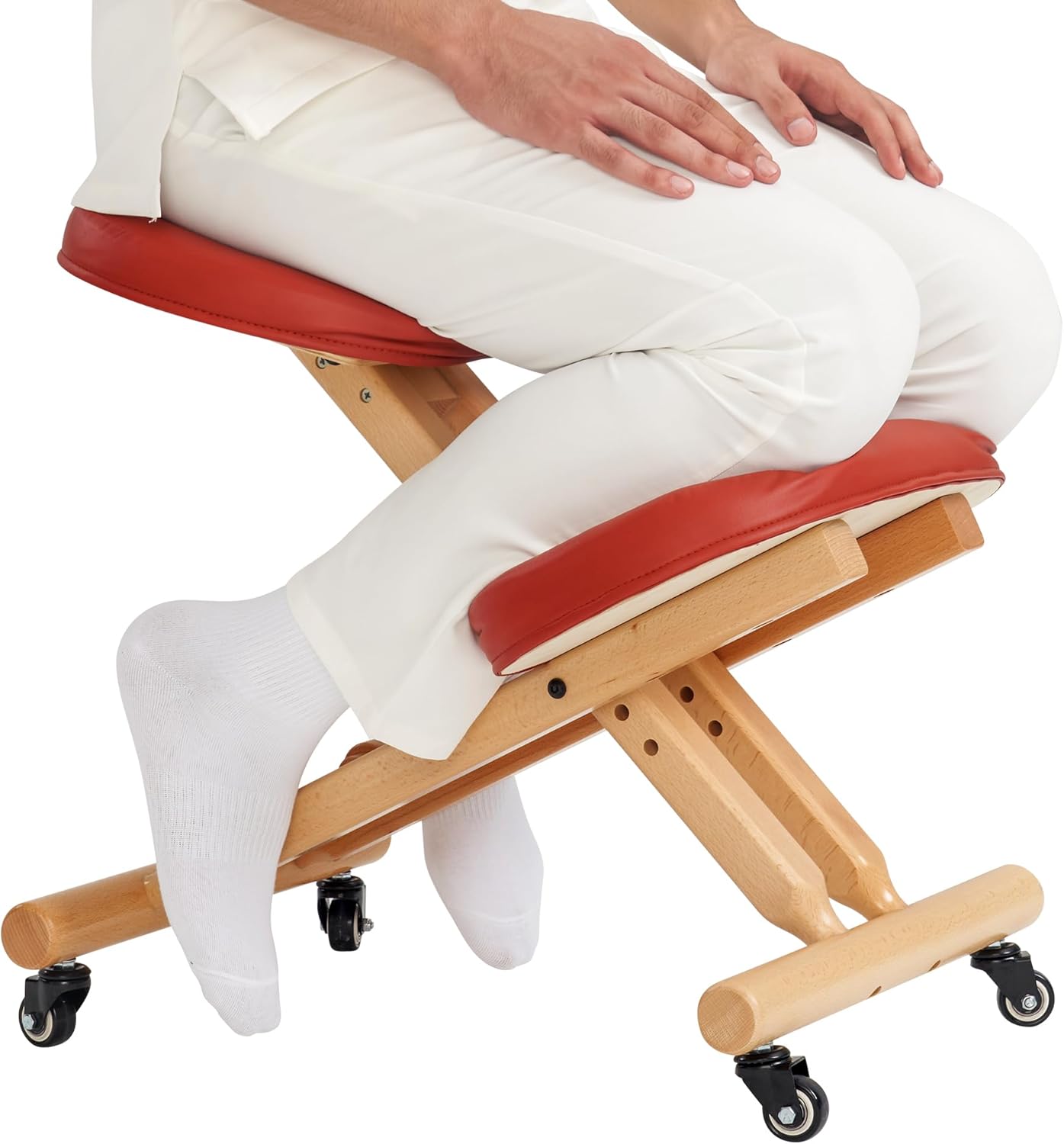 Master Massage Ergonomic Wooden Foldable Kneeling Chair for Office -Wood Folding Posture Chair for Home-Posture Correction Stool-Improve Your Posture Cinnamon Color customer photo 1