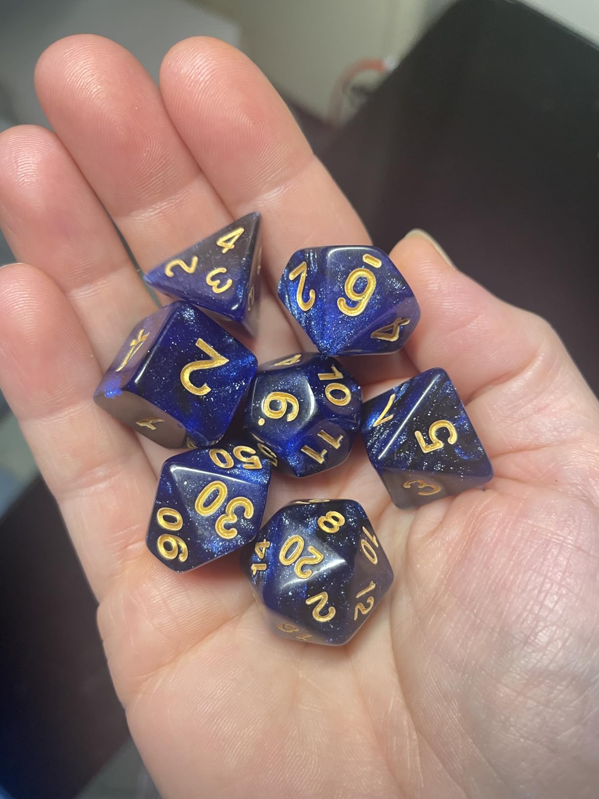 DND Dice Set Dark Blue Mix Black Nebula Dice for Dungeon and Dragons D&D RPG Role Playing Games 7Pcs Polyhedral Dice with Dice Bag customer photo 1