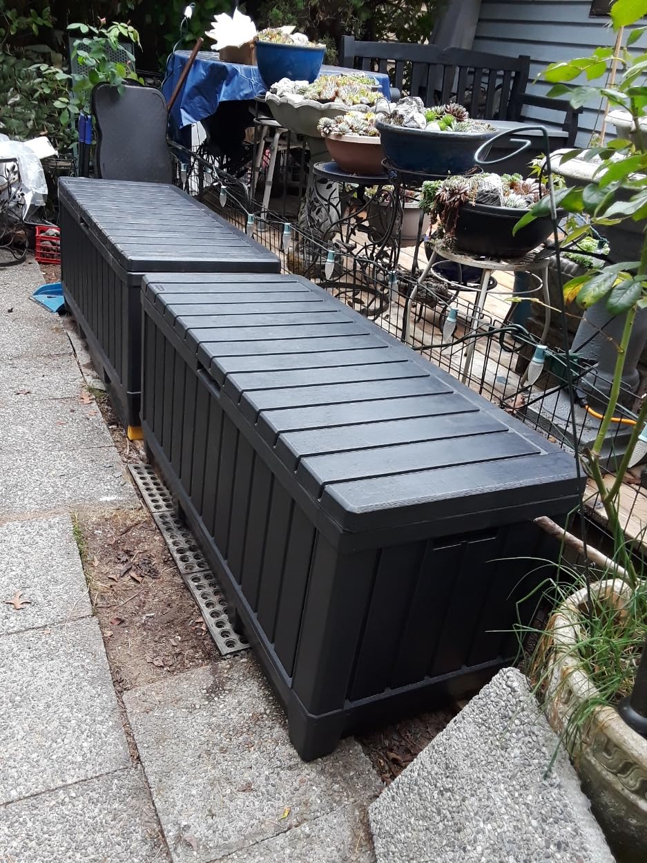 Keter Kentwood 92 Gallon Resin Deck Box-Organization and Storage for Patio Furniture Outdoor Cushions, Dark Grey customer photo 2