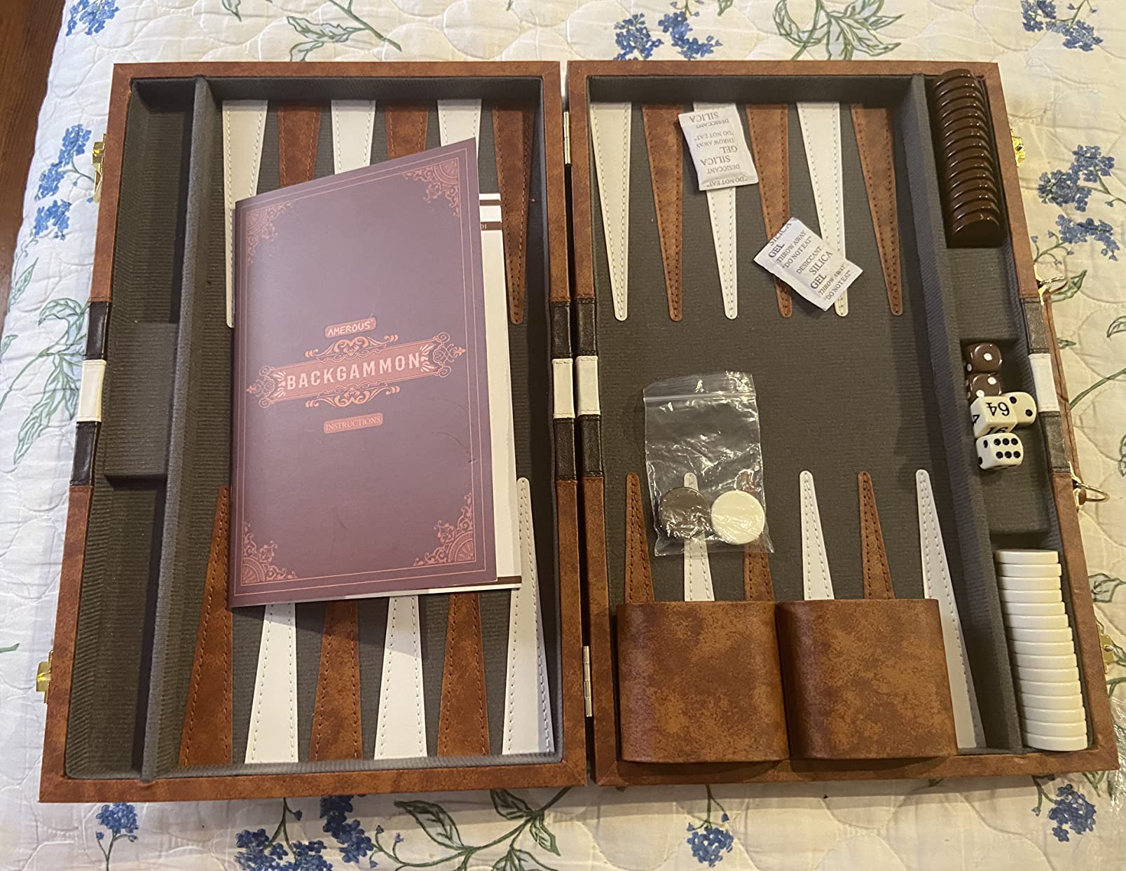 AMEROUS Backgammon Set, 15 Inches Classic Board Game with Leather Case, Folding Board, Gift Package, Portable Travel Strategy Backgammon Game Set for Adults, Kids (Medium, Brown) customer photo 2