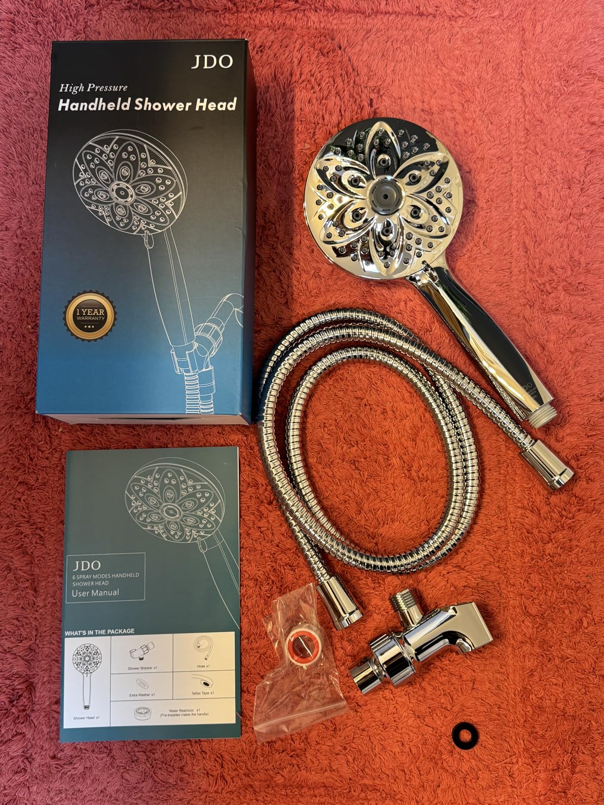 JDO 6-Setting Shower Head with Handheld, High Pressure 4.7 Inch Chrome Detachable Showerhead Set with 59 Inch Stainless Steel Hose and Adjustable Showerhead Holder customer photo 2