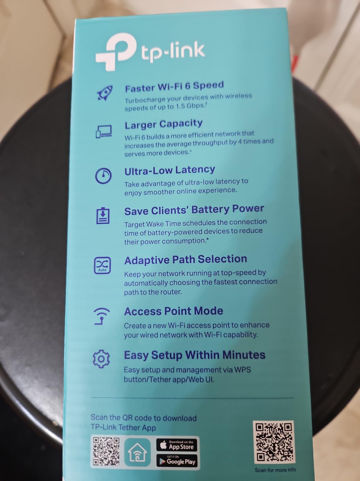 TP-Link AX1500 WiFi Extender Internet Booster(RE500X), WiFi 6 Range Extender Covers up to 1500 sq.ft and 25 Devices,Dual Band, AP Mode w/Gigabit Port, APP Setup, OneMesh Compatible customer photo 1