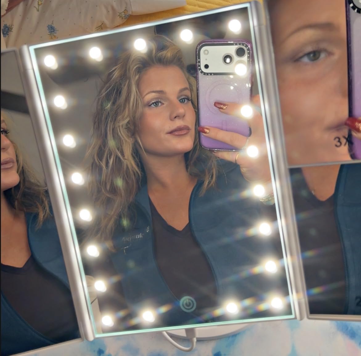 HUONUL Makeup Mirror, Vanity Mirror with Lights, 2X/3X/10X Magnification, Touch Control, Trifold, Dual Power Supply, Gifts Mothers Day for Mom,Gifts for Women, Wife, Girls,Dorm Room Essentials customer photo 1