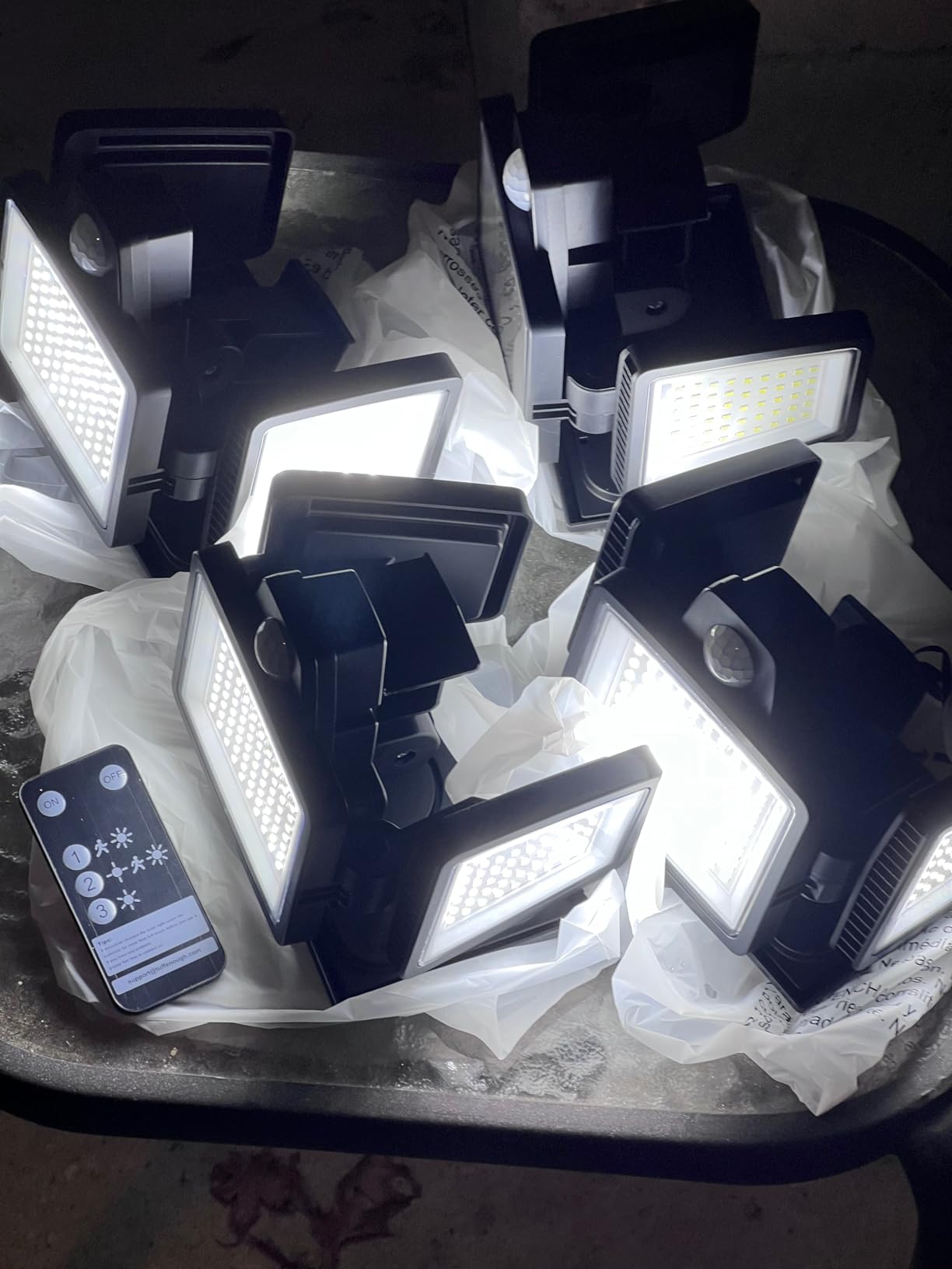Tuffenough Solar Outdoor Lights 2500LM 210 LED Security Lights with Remote Control,3 Heads Motion Sensor Lights, IP65 Waterproof,270° Wide Angle Flood Wall Lights with 3 Modes(2 Packs) customer photo 1