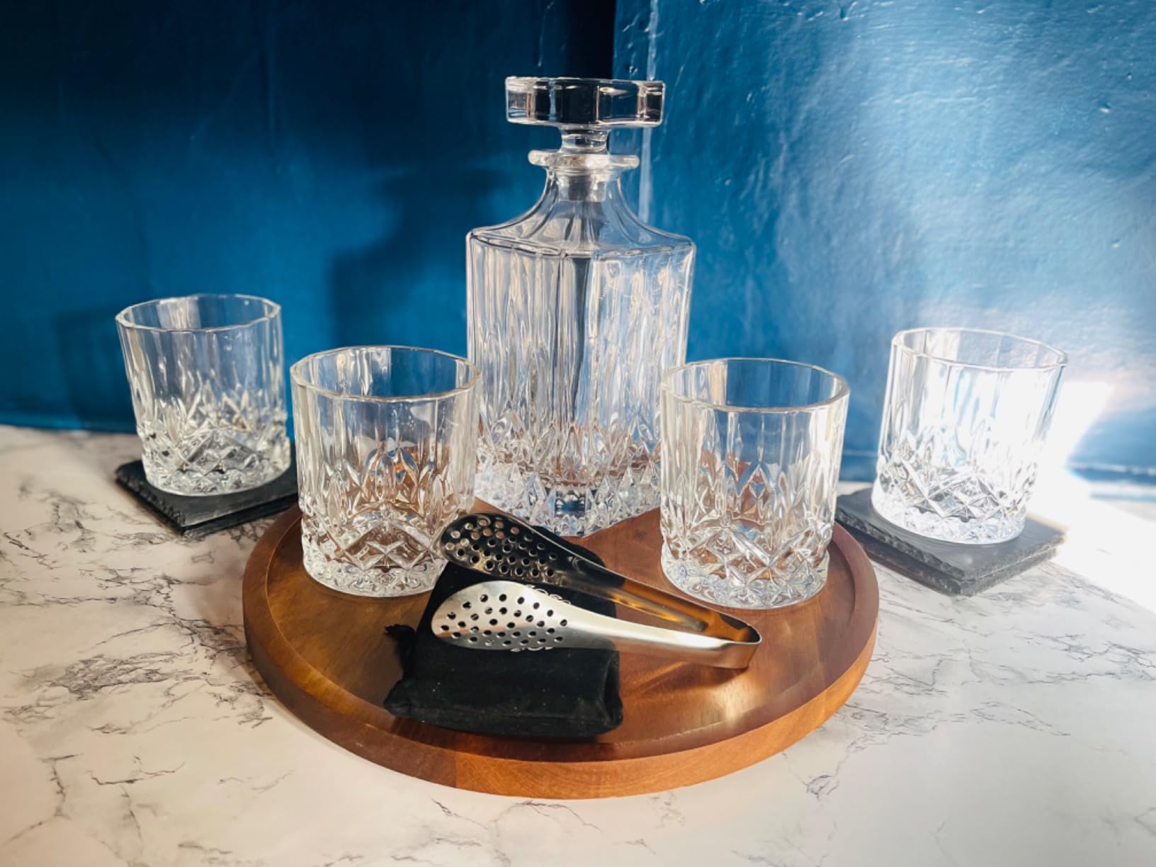 LIGHTEN LIFE Whiskey Decanter Set with Bar Accessories,Crystal Whiskey Decanter and Glass Set in Gift Box,Non-Lead Bourbon Decanter Set for Rum Scotch,Wedding Anniversary Birthday Gift for Men Him Dad customer photo 2