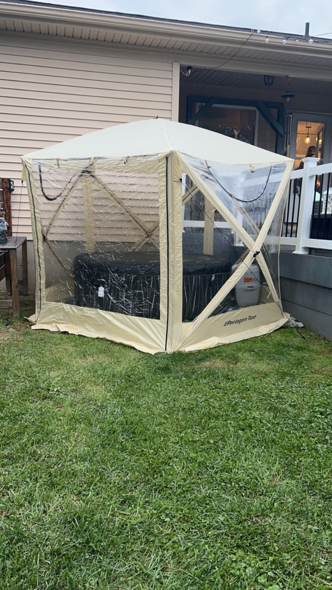 Pentagon Pop Up Bubble Tent Clear - 9.6 X 9.6 - Instant Weather Style Tent -Cold Weather Pod - Restaurants, Public Spaces, Dining, Privacy, Camping, Sickness Protection, Parties & Events - Beige customer photo 1
