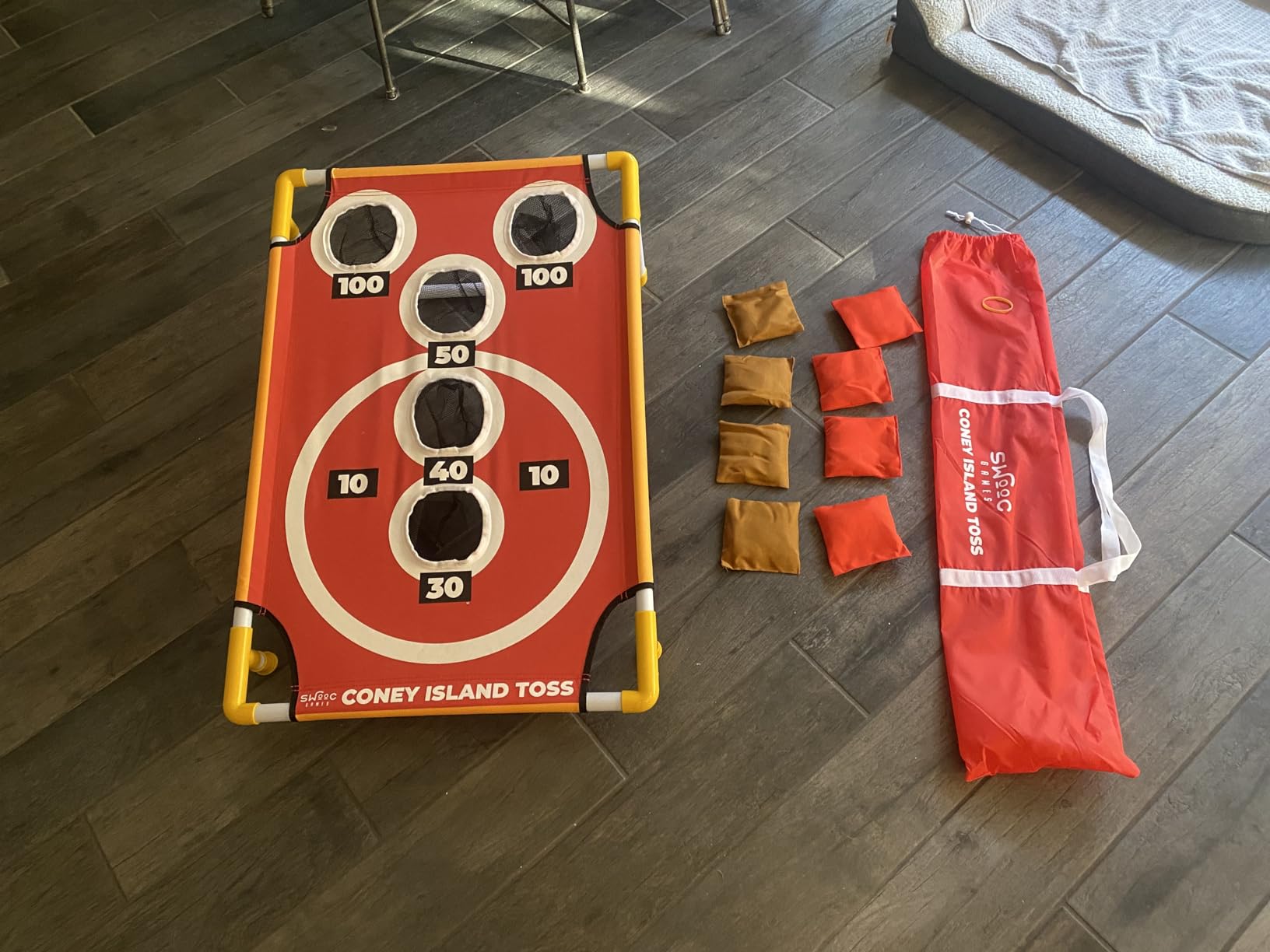 Swooc Games - Coney Island Toss™ - Arcade Style Cornhole Board Set w/Carrying Case & 15+ Games - Corn Hole Games for Adults - Kids Bean Bag Toss Game - Kids Cornhole Set w/Bags - Outdoor Yard Games customer photo 2