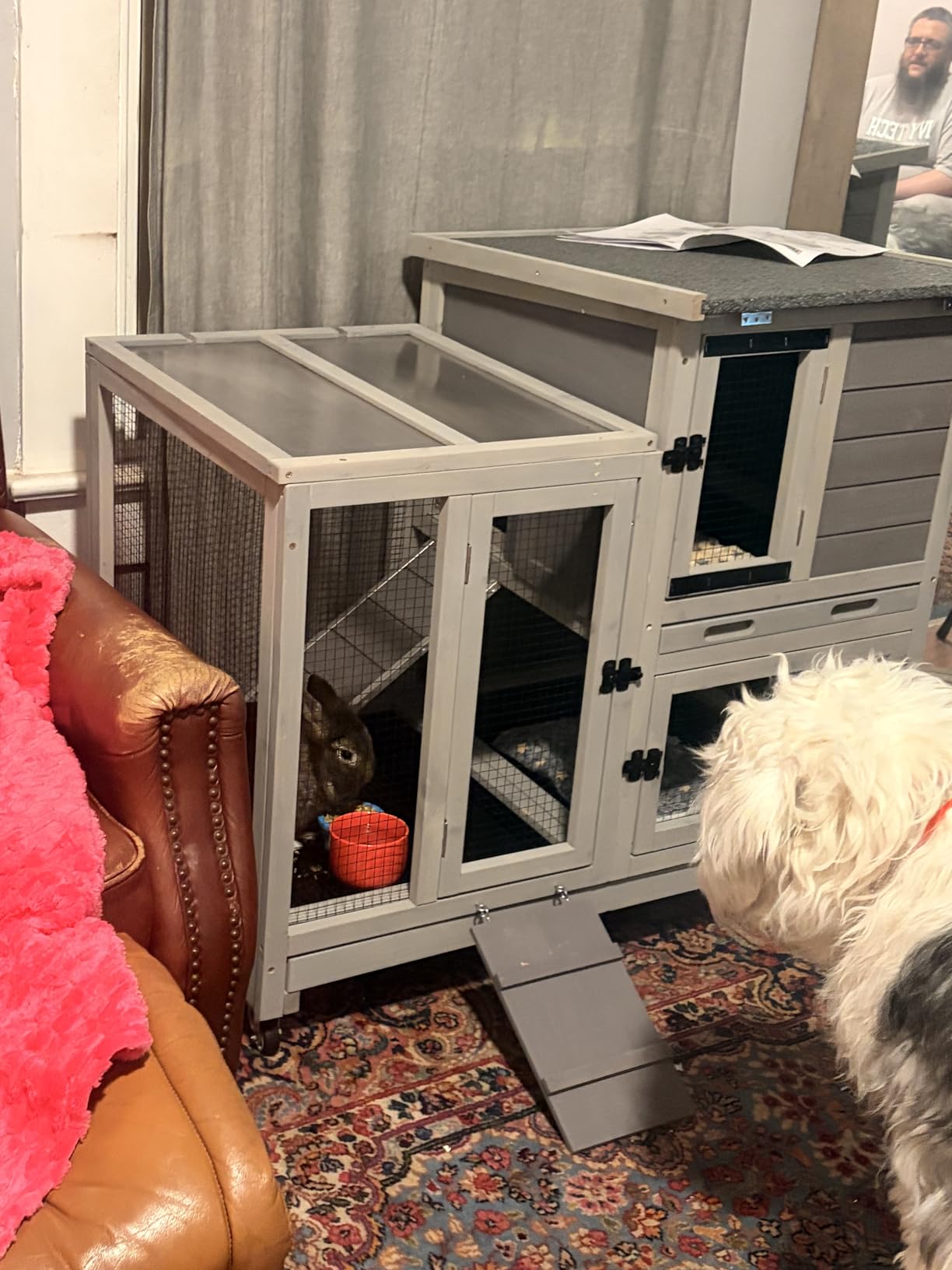 Aivituvin Rabbit Hutch Large Wooden Bunny House Guinea Pig Cages on Wheels, Two Trays, Indoor Outdoor customer photo 1