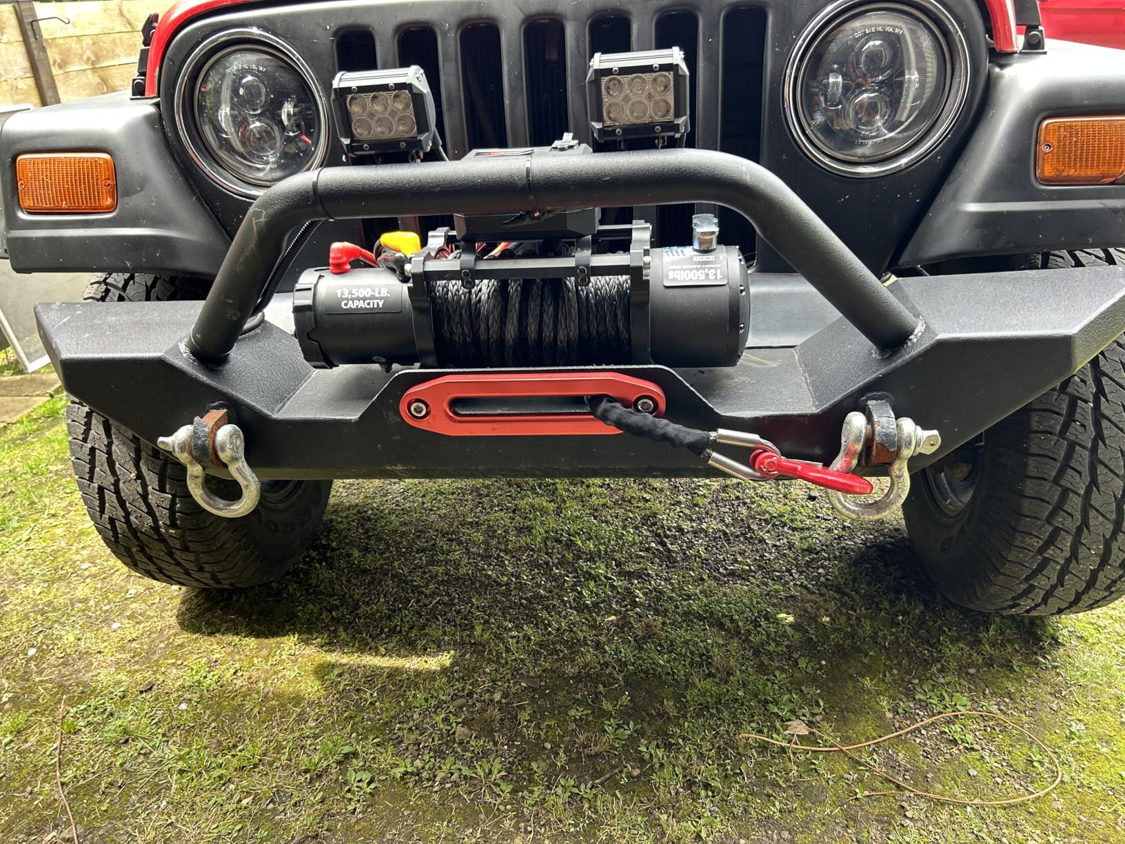RUGCEL WINCH 13500lb Waterproof Electric Truck Winch 12V Synthetic Black Rope Winch with Hawse Fairlead,Wired Handle and 2 Wireless Remote,for Trailer and Wrangler in Car Lift customer photo 2