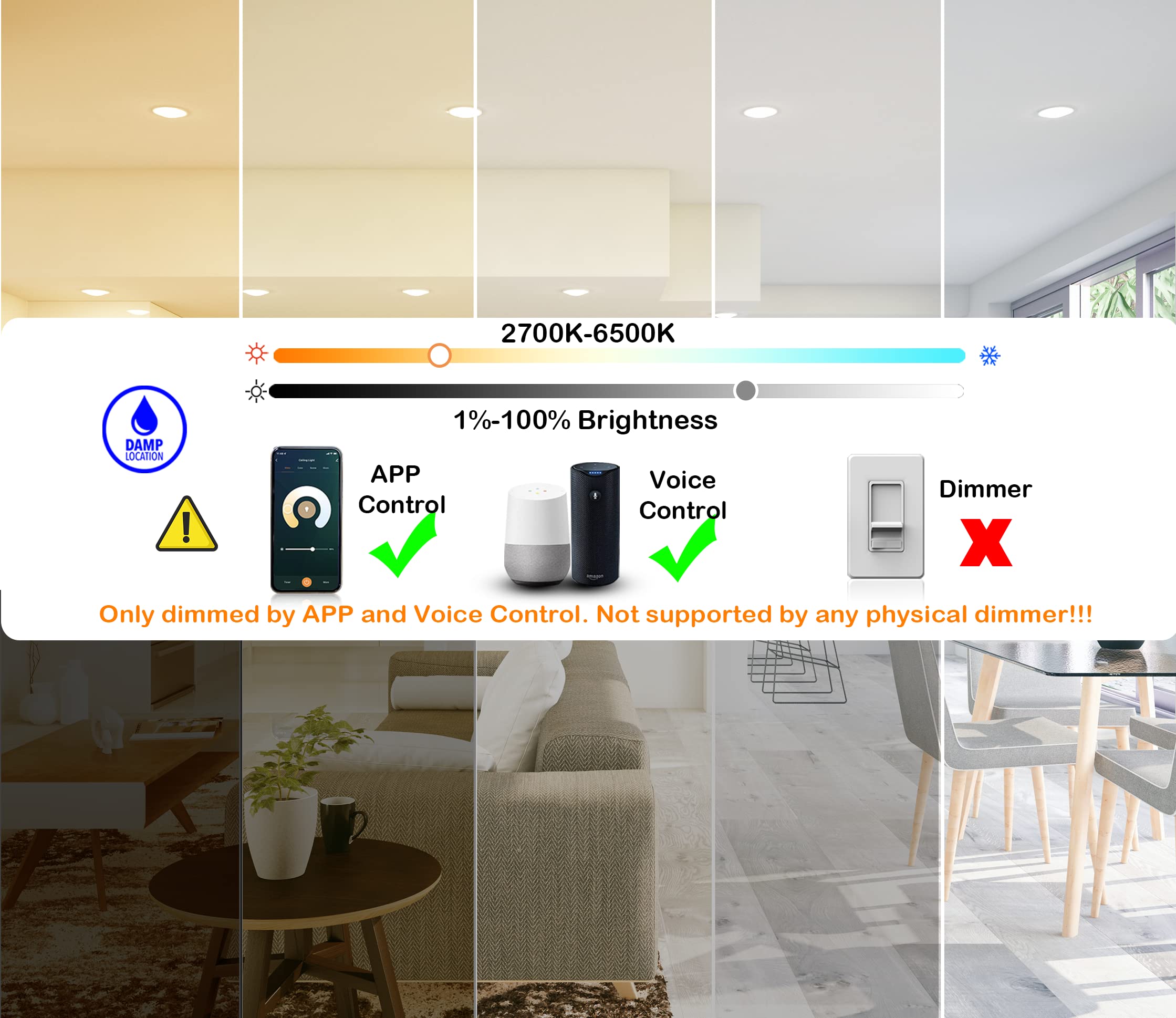 CLOUDY BAY [4 Pack] 8 inch Smart WiFi LED Recessed Lights,20W RGBCW Color Changing Recessed Lighting,Compatible with Alexa and Google Home Assistant,No Hub Required,2700K-6500K,CRI90+ Wet Location customer photo 2