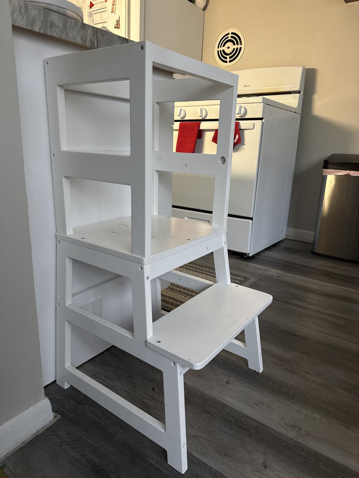 WOOD CITY Kitchen Step Stool for Kids and Toddlers with Safety Rail, Adjustable Height Step Stool Helper Standing Tower Learning Stool for Bathroom & Kitchen Counter customer photo 1