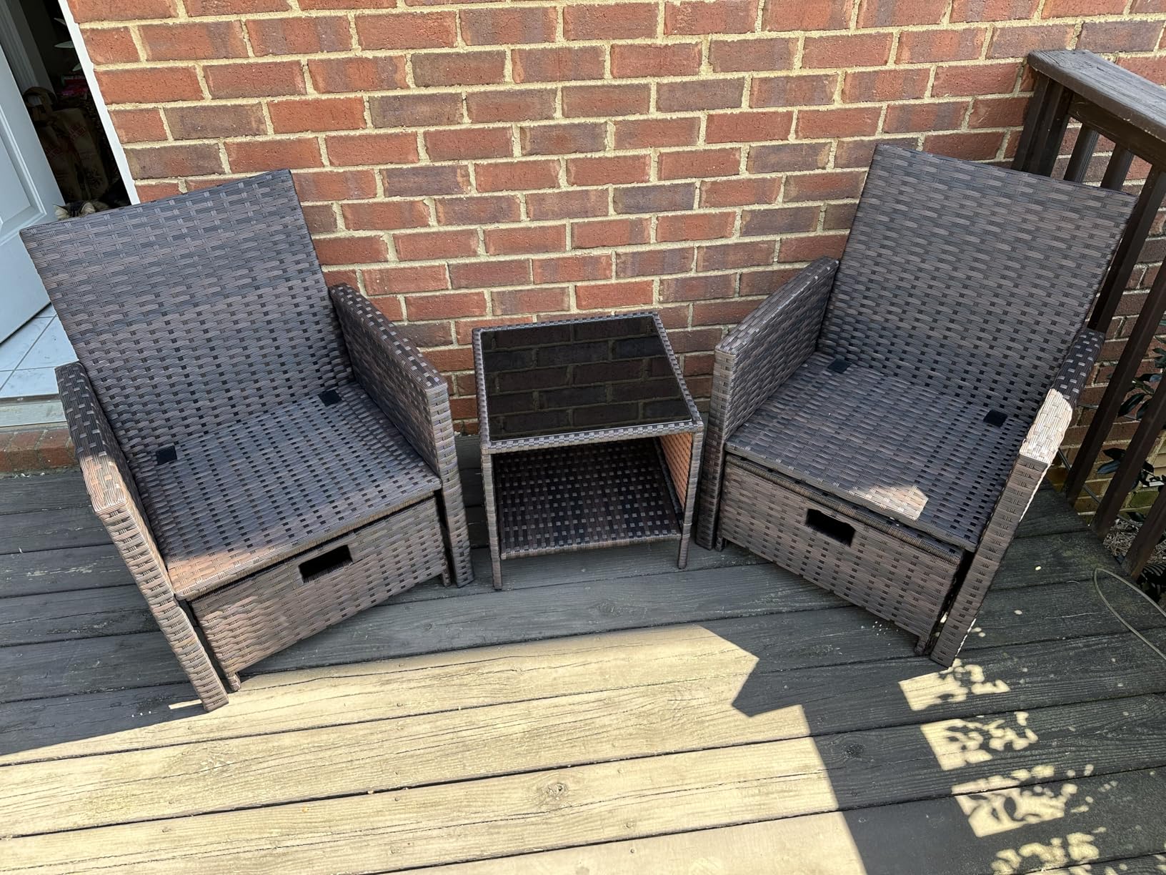LEVELEVE Balcony Furniture 5 Piece Patio Conversation Set, PE Wicker Rattan Outdoor Lounge Chairs with Soft Cushions 2 Ottoman&Glass Table customer photo 1