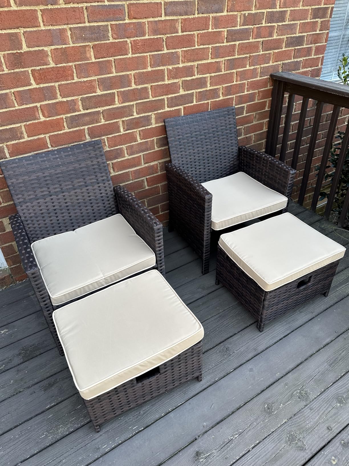 LEVELEVE Balcony Furniture 5 Piece Patio Conversation Set, PE Wicker Rattan Outdoor Lounge Chairs with Soft Cushions 2 Ottoman&Glass Table customer photo 2