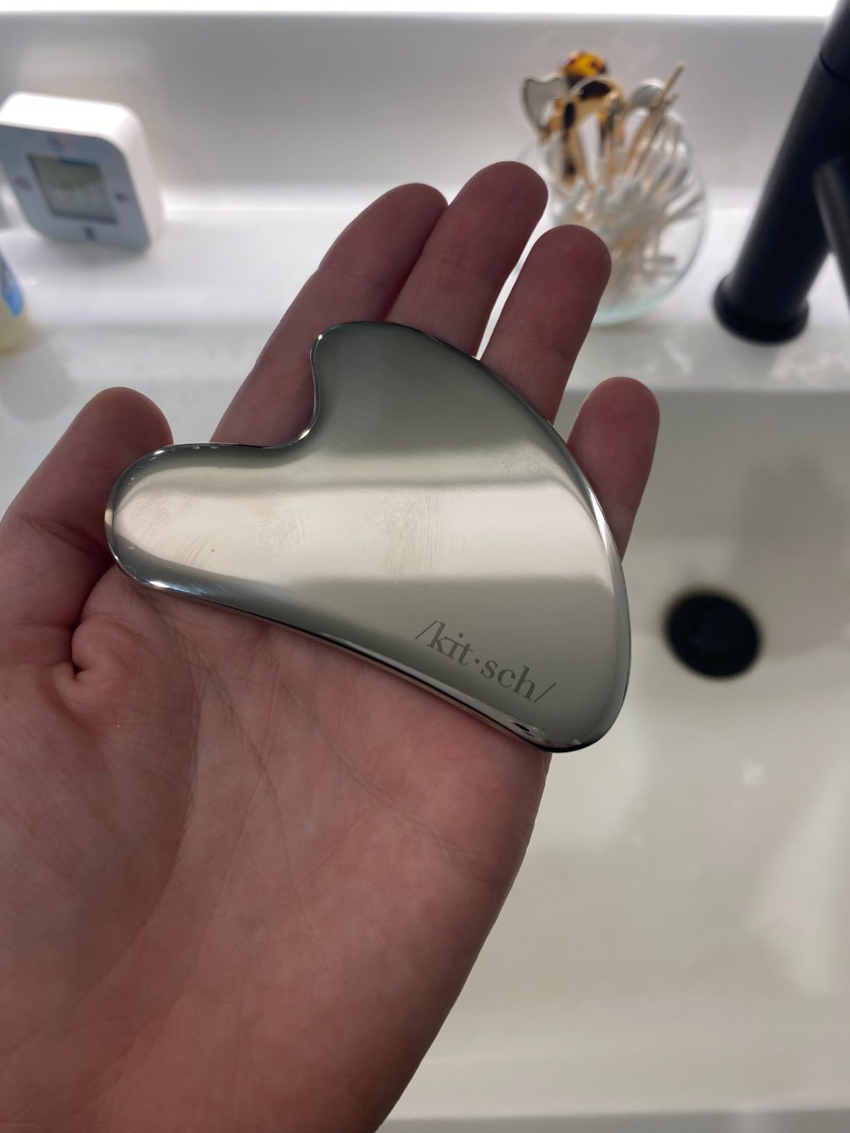 Kitsch Stainless Steel Gua Sha Facial Tools - Guasha Tool for Face, Face Sculpting Tool, Jawline Shaper, Double Chin Reducer, Body Gua Sha Tools, Lymphatic Drainage Massager, Facial Skin Care -Silver customer photo 2