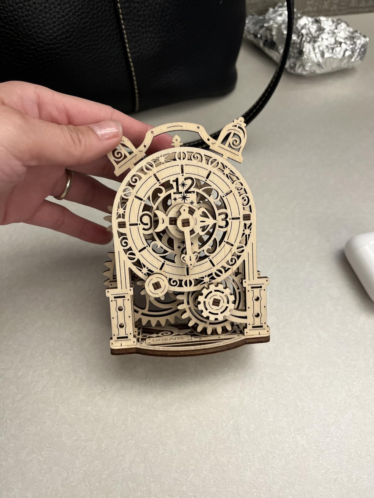 UGEARS Vintage Alarm Clock 3D Puzzle - Wooden Model Kit for Adults to Build - Mechanical Model Desk Clock Making Kit - 3D Jigsaw Puzzle Wood Toy Clock - DIY Brain Teaser Puzzle Construction Set customer photo 2