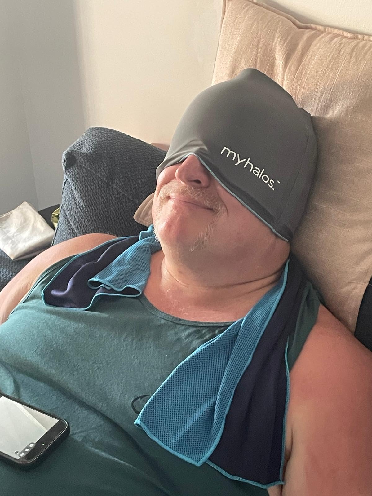 MyHalos® Migraine Relief Cap, 30% Thicker, 2X More Cooling Gel - Stays Colder for Longer, Ice Hat, Ice Pack Head Wrap, Cold Headaches & Migraine Mask - Tension Headache Relief Cap (Gray) FSA|HSA Eligible customer photo 1