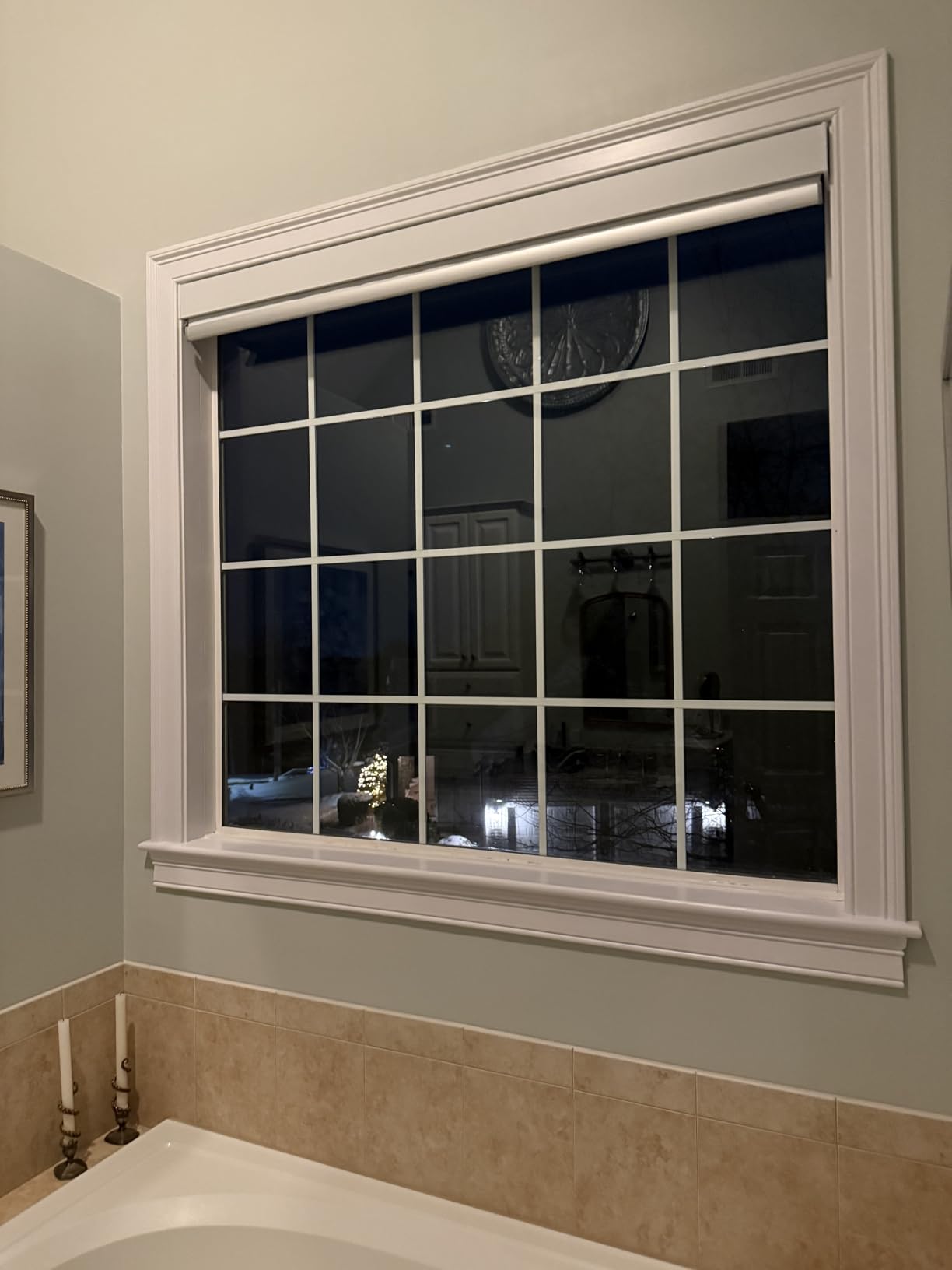 Motorized Roller Shade, 100% Blackout Smart Window Blinds Work with Homekit, Alexa, Google Home, Remote Control, Electric Blinds with USB/Solar Pannel Charging, Gentle White customer photo 2