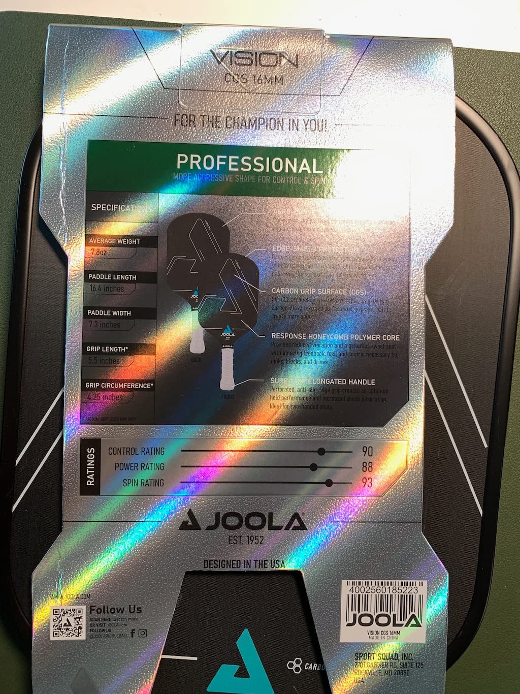 JOOLA Vision Pickleball Paddle - Textured Carbon Grip Surface Technology for Maximum Spin and Control - 16mm Core customer photo 1