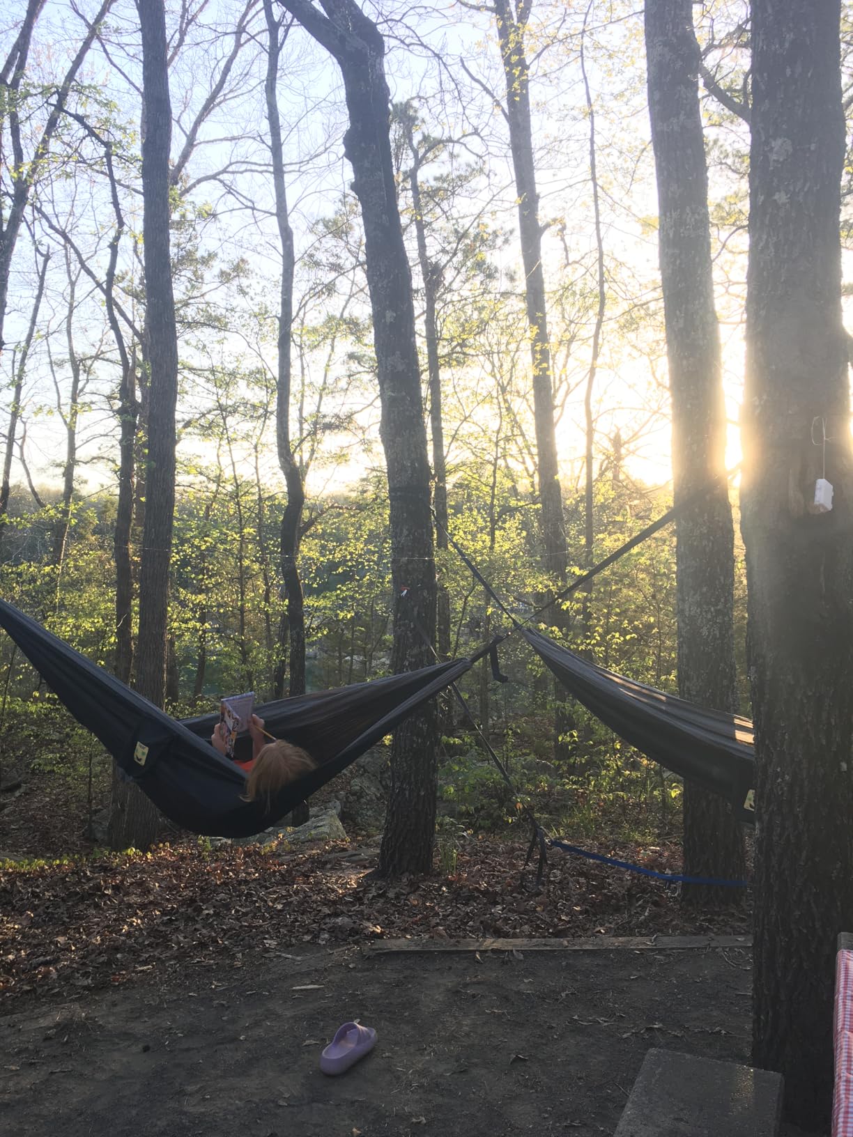 SZHLUX Camping Hammock Double & Single Portable Hammocks with 2 Tree Straps and Attached Carry Bag, Great for Outdoor, Indoor, Beach, Camping, Light Grey / Sky Blue customer photo 1