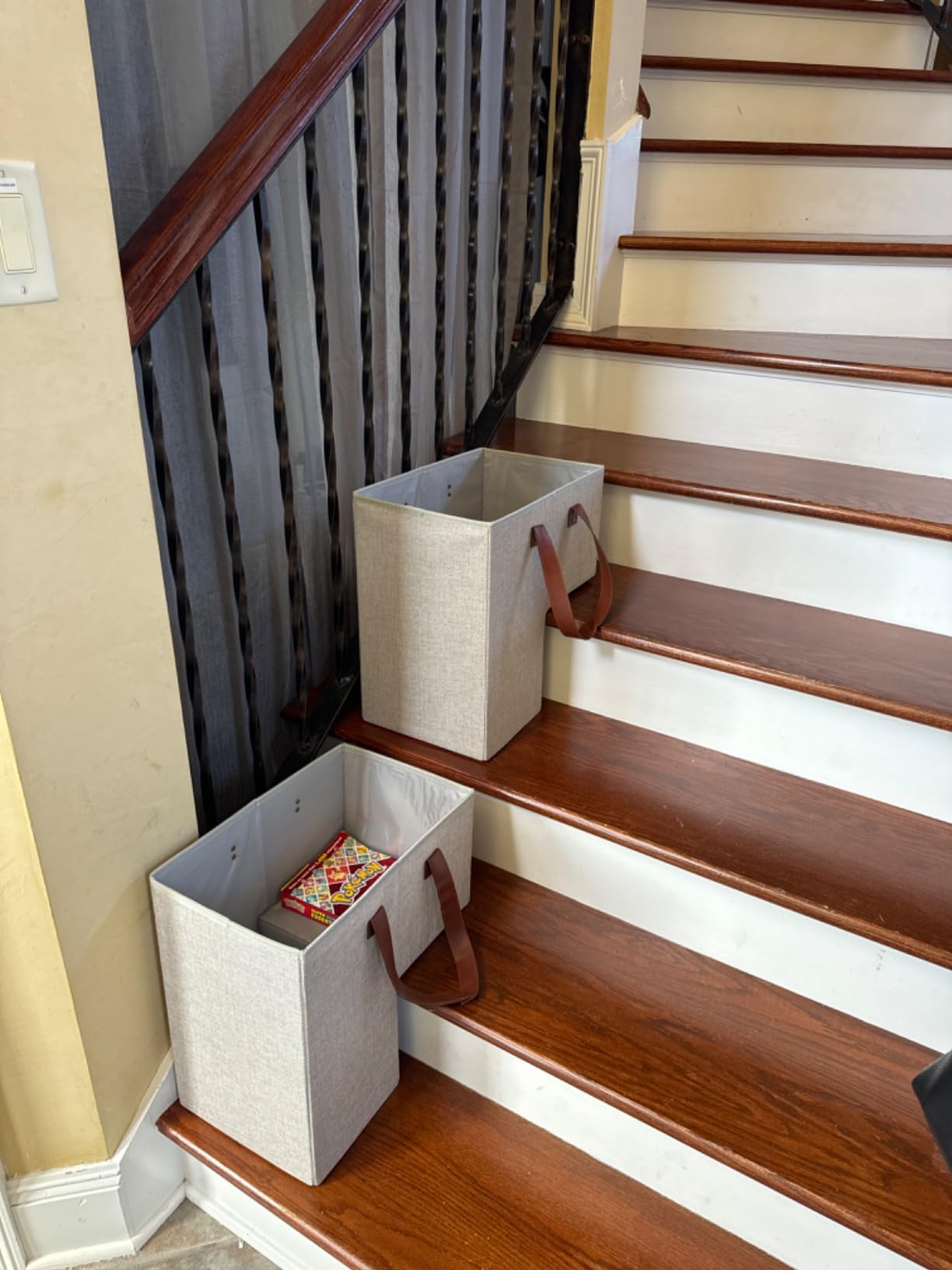 SAM AND MABEL Stair Baskets for Carpeted and Wooden Stairs - Foldable Staircase Basket with Handles, Stairstep Storage Organizer customer photo 2