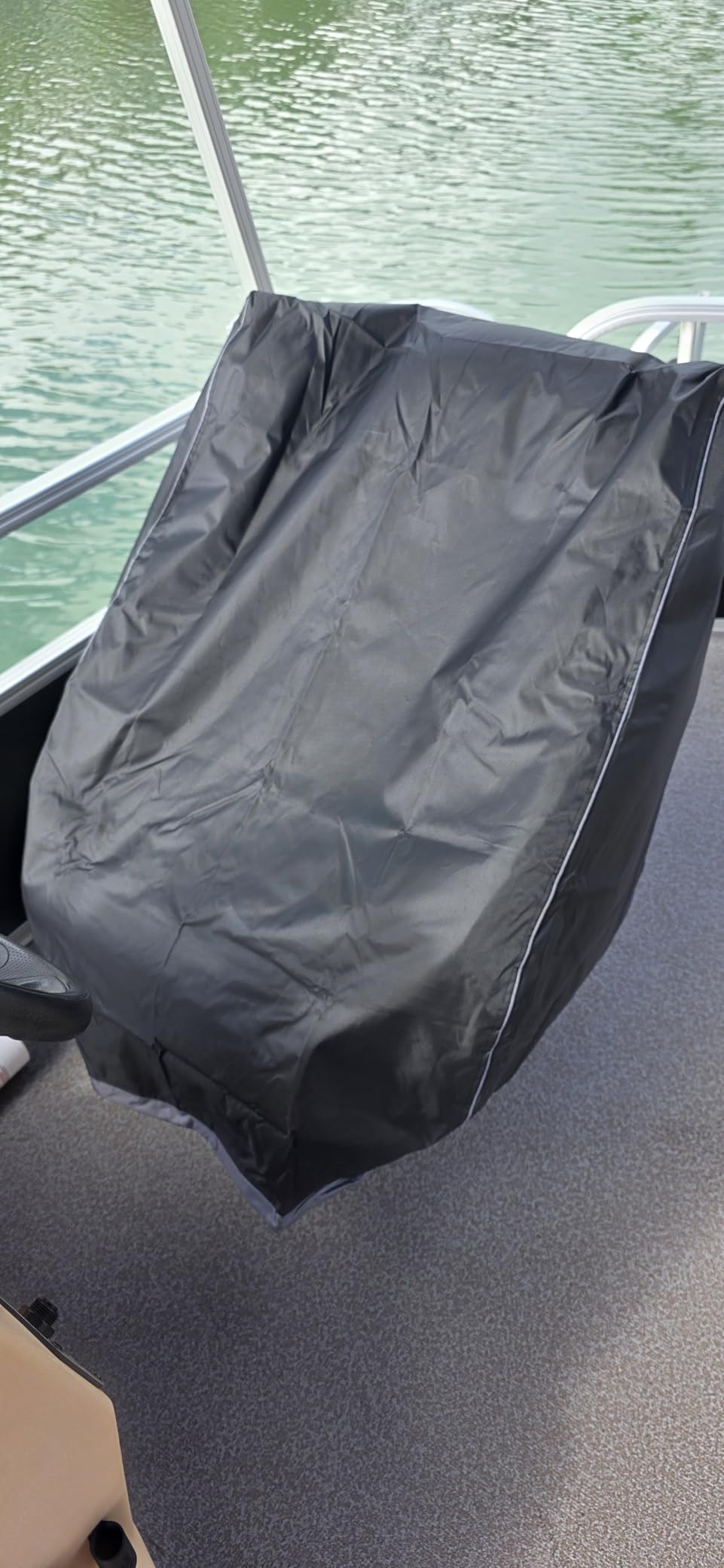 Boat Seat Cover, 600D Waterproof Captains Chair Boat Seat Cover, Resistant to Fading Pedestal Pontoon Chair Seat Cover, Full Length Protection for Your Helm Chair Cover, Black, 24