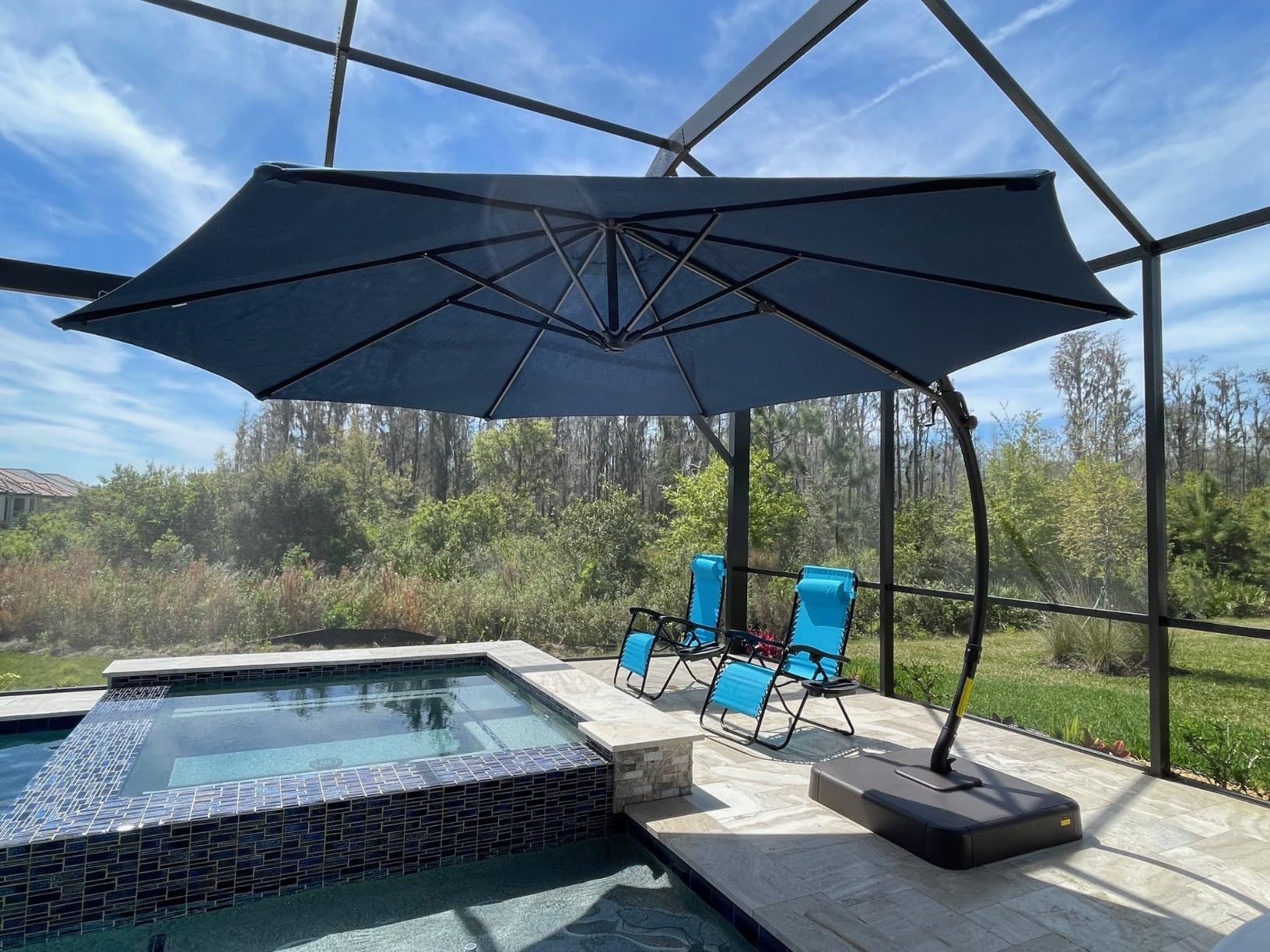 LAUSAINT HOME Outdoor Patio Umbrella with Base included, 11 FT Deluxe Curvy Cantilever Umbrella Heavy Duty Offset Hanging Umbrella with 360 Degree Rotation for Market, Pool, Garden, Backyard, Deck (Beige) customer photo 1