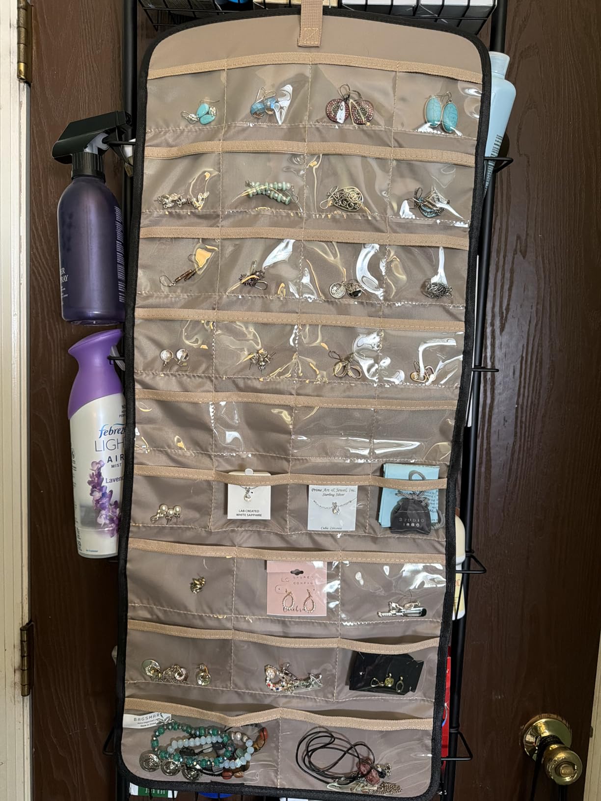 BAGSMART Hanging Jewelry Organizer Storage Roll with Hanger Metal Hooks Double-Sided Jewelry Holder for Earrings, Necklaces, Rings on Closet, Wall, Door, 1 piece, Large, Black customer photo 2