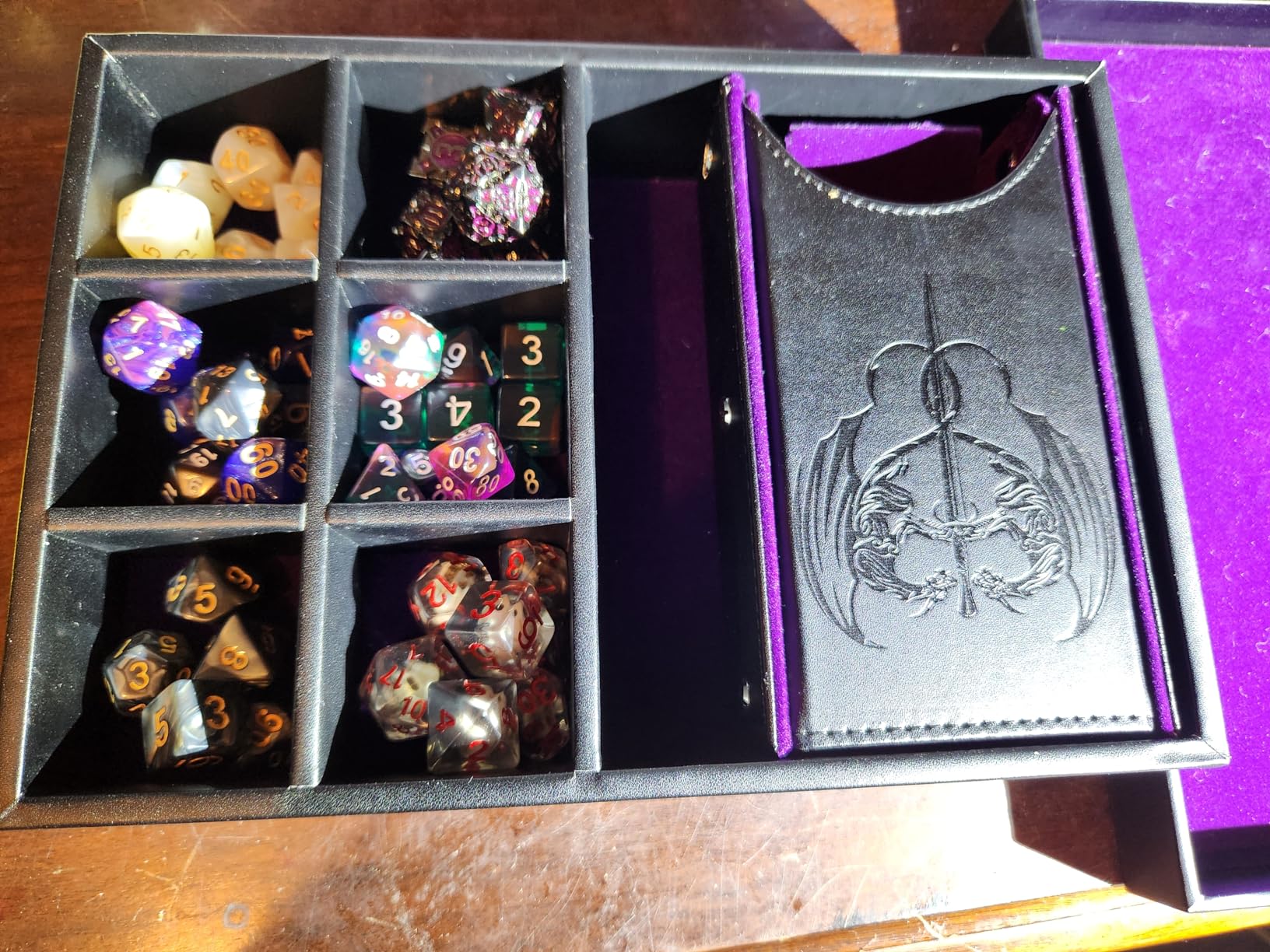 DND Dice Tray and Dice Tower with Storage, 3 in 1 Dice Rolling Tray with Lid, Portable Dice Box Storage, DND dice Holder for Dungeons and Dragons D&D RPG MTG Table Games - Purple customer photo 2