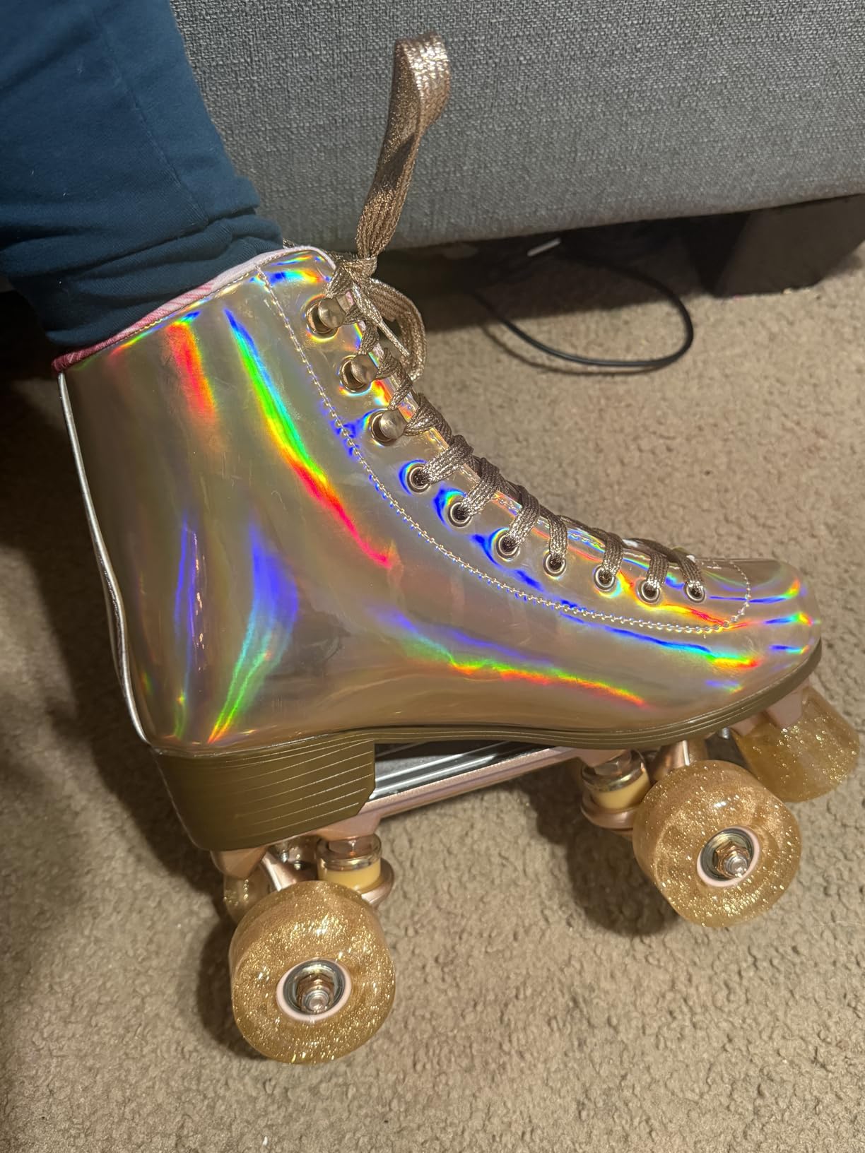 JajaHoho Roller Skates for Women, Holographic High Top PU Leather Rollerskates, Shiny Double-Row Four Wheels Quad Skates customer photo 1