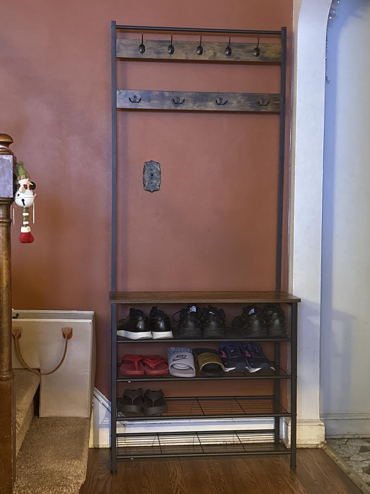 HOOBRO Hall Tree, Coat Rack with Shoe Rack, Hall Tree with Bench, 5 Tier Shoe Storage Organizer with 9 Hooks for Entryway, Closet, Sturdy, Industrial, Rustic Brown and Black BF80MT01G2 customer photo 2