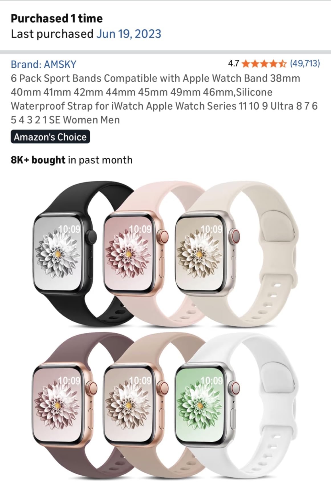 6 Pack Sport Bands Compatible with Apple Watch Band 38mm 40mm 41mm 42mm 44mm 45mm 49mm 46mm, Silicone Waterproof Strap for iWatch Apple Watch Series 11 10 9 Ultra 8 7 6 5 4 3 2 1 SE Women Men customer photo 2