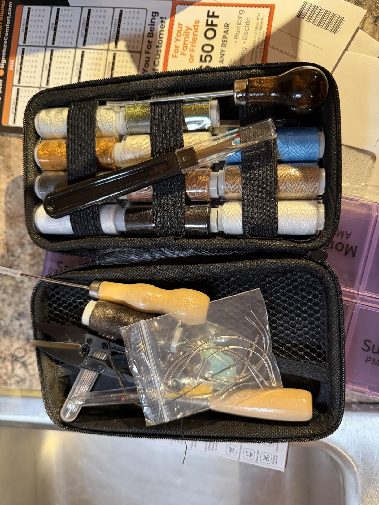 BAGERLA Heavy Duty Sewing Kit, Needle and Thread Kit with Upholstery Thread Needles Sewing Awl Seam Ripper for Car Seats Carpets Shoes Backpacks DIY Crafting customer photo 2