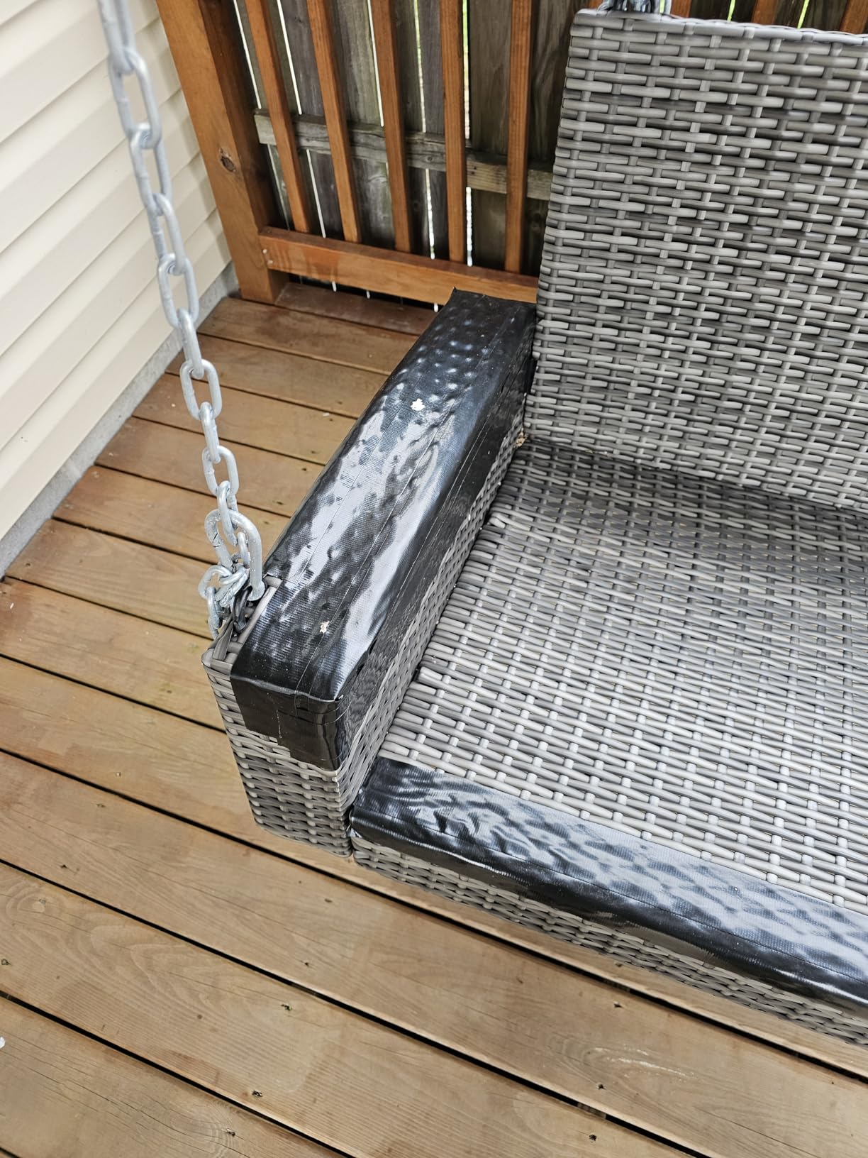 Tangkula 2 Person Wicker Hanging Porch Swing, Patiojoy Outdoor Rattan Swing with Soft Cushions and 2 Rustproof Steel Chains, 800 LBS Patio Swing Bench for Balcony, Garden and Yard customer photo 1