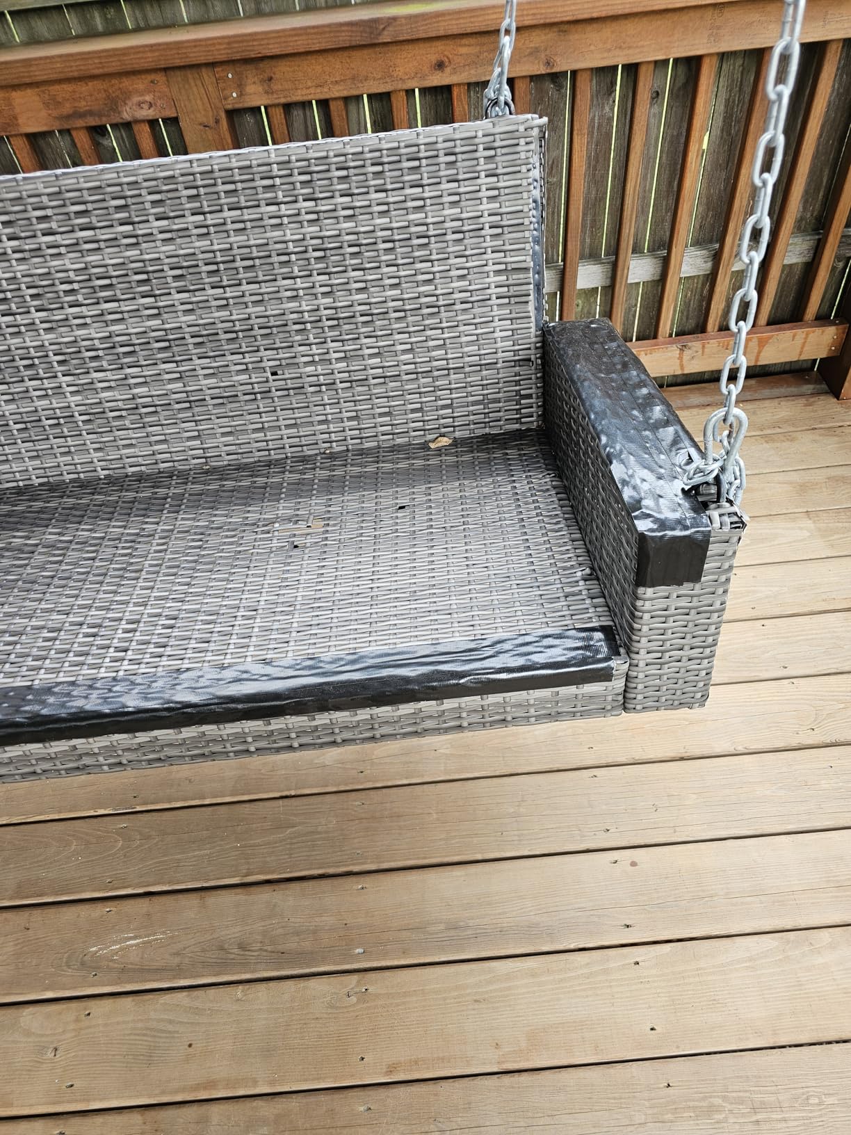 Tangkula 2 Person Wicker Hanging Porch Swing, Patiojoy Outdoor Rattan Swing with Soft Cushions and 2 Rustproof Steel Chains, 800 LBS Patio Swing Bench for Balcony, Garden and Yard customer photo 2
