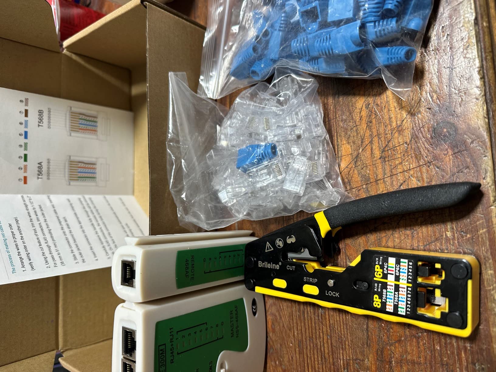 RJ45 Crimp Tool Pass Through Kit Ethernet Crimper Cat5 Cat5e Cat6 Crimping Tool for RJ11/RJ12 6P/8P with Network Lan Cable Tester, 50PCS Cat6 Connectors, 50PCS Boots, Mini Cable Stripper customer photo 2