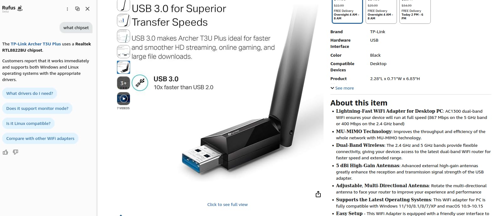 TP-Link WiFi 6 USB Adapter for Desktop PC - (Archer TX20U Plus) AX1800 Wireless Network Adapter with 2.4GHz, 5GHz, High Gain Dual Band 5dBi Antenna, WPA3, Supports Windows 11/10 customer photo 2