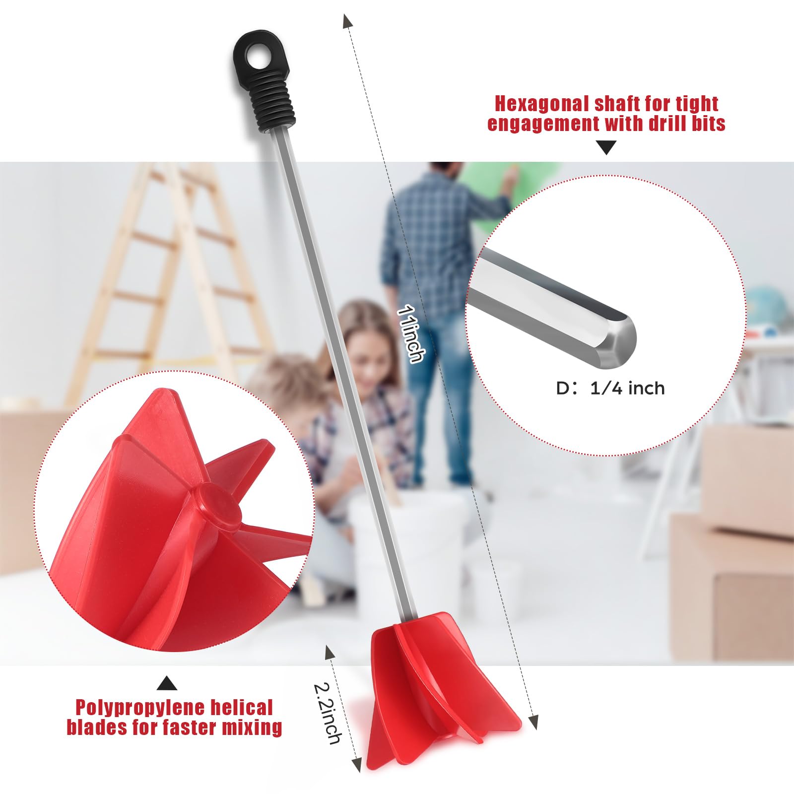 Loosh 3 Pcs 11 Inch Paint Stirrer for Drill, Paint Mixer Attachment, Helix Epoxy Mixer for Concrete Resin Silicone Stirrer Paddle Works with Most Drills customer photo 2